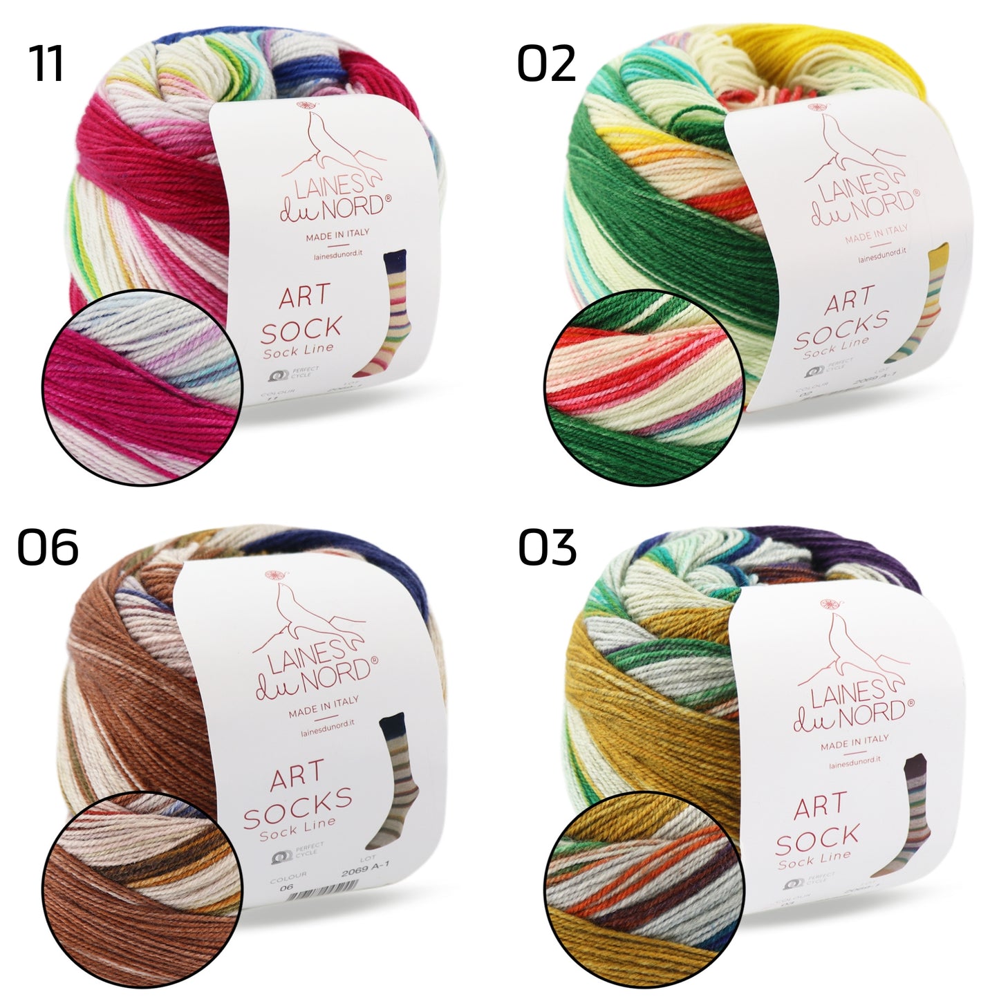 Laines du Nord Art Socks, 4 colors, 3.53 oz / 459 yds
