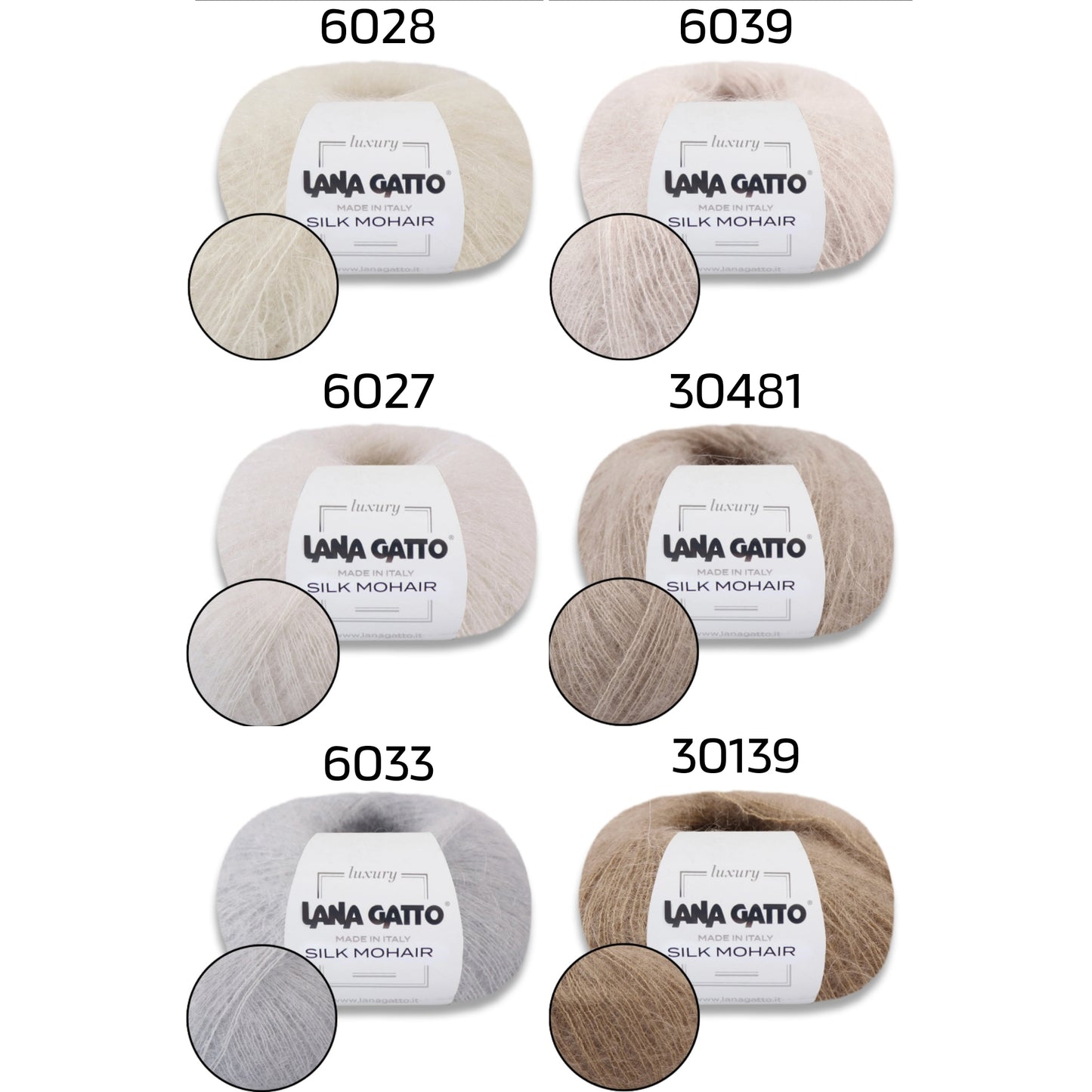 Lana Gatto Silk Mohair, 17 colors, 0.88 oz / 232 yds