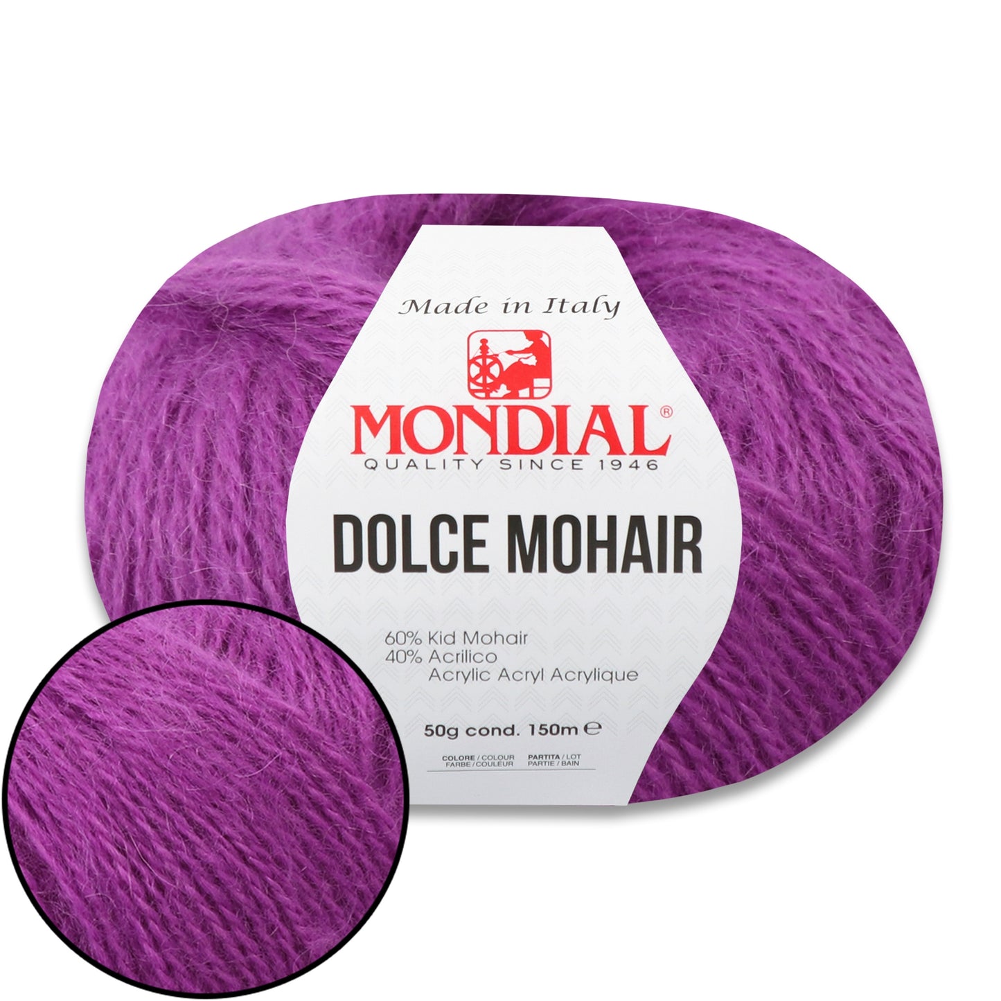 Mondial Dolce Mohair, 27 colors, 1.76 oz / 164 yds