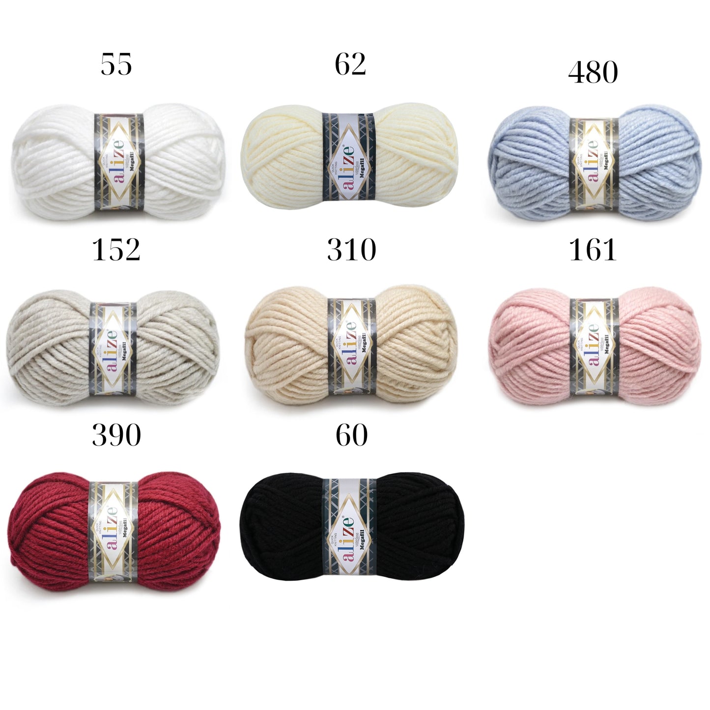 Alize Megafil Super Lana, 16 colors, 3.5 oz / 87 yds