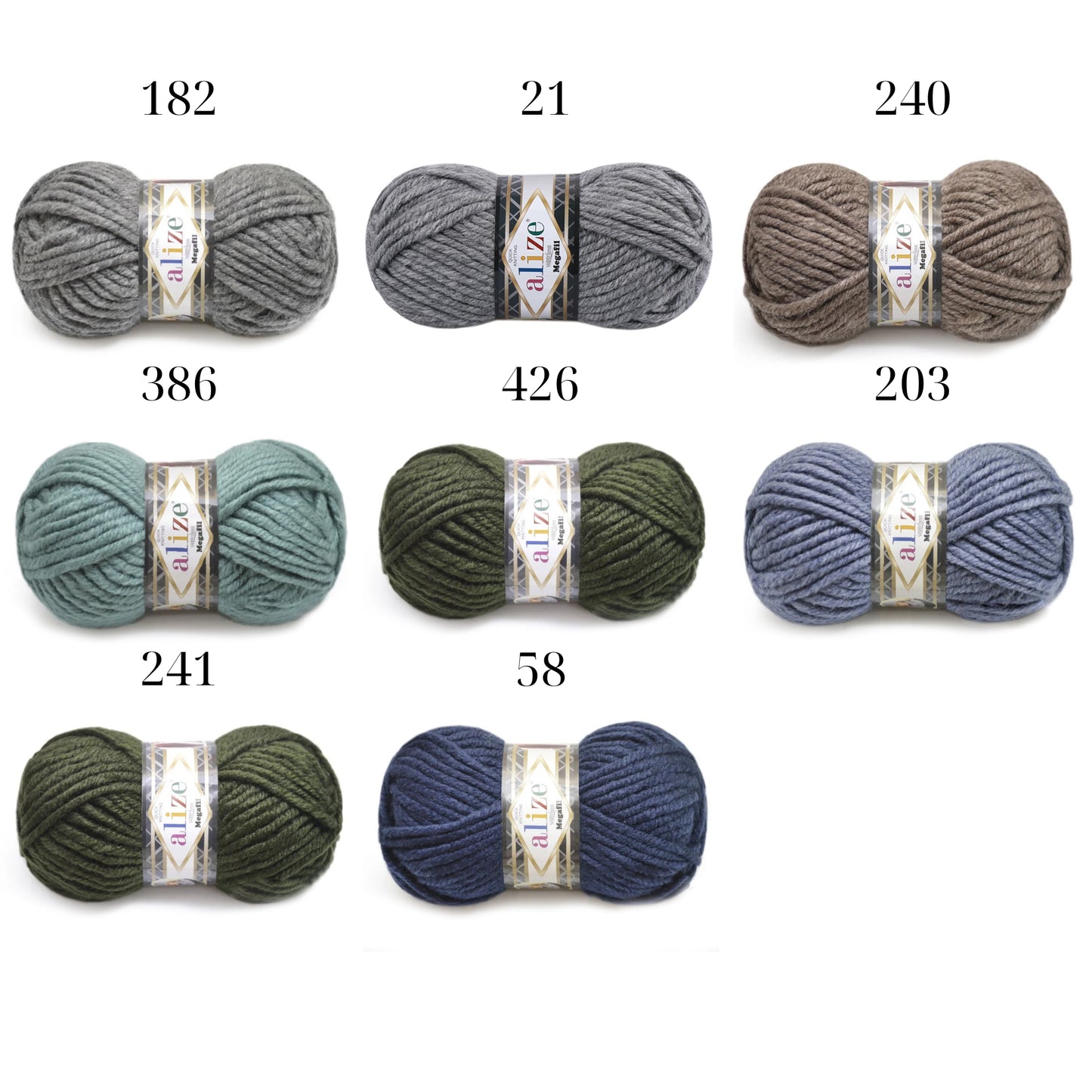 Alize Megafil Super Lana, 16 colors, 3.5 oz / 87 yds