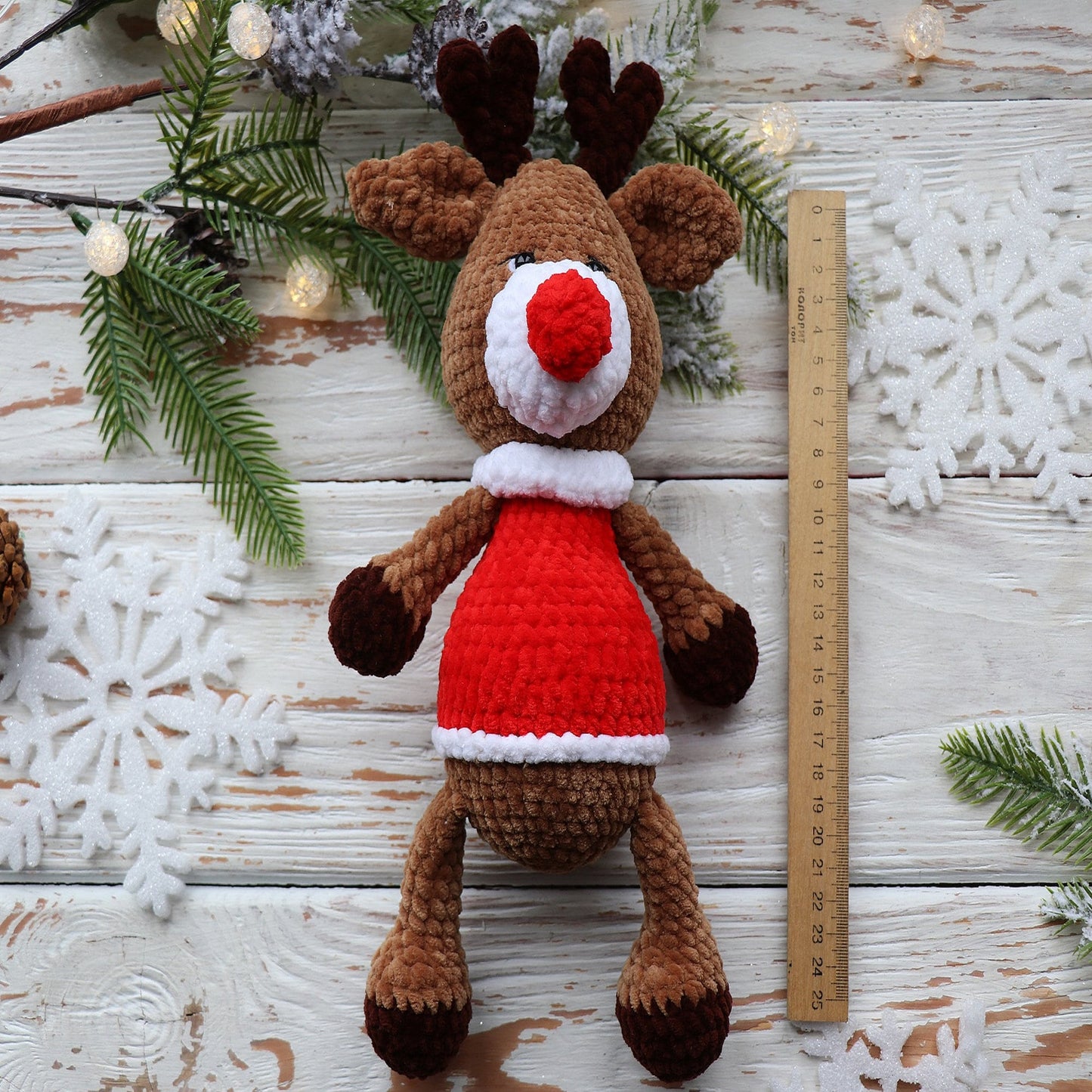 Crochet pattern Reindeer Rudolf, US standard terms, Skill level beginner