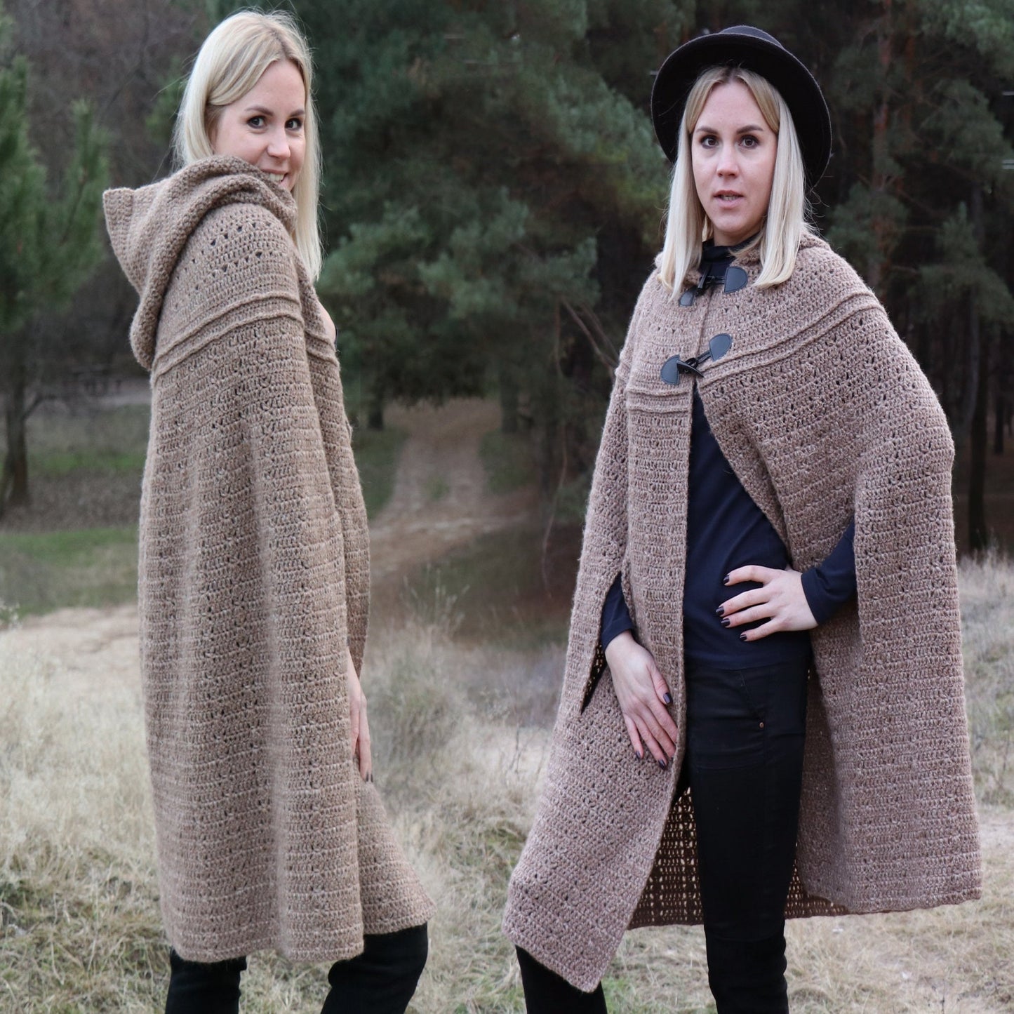 Crochet pattern Long hooded Cape, US standard terms, Skill level beginner