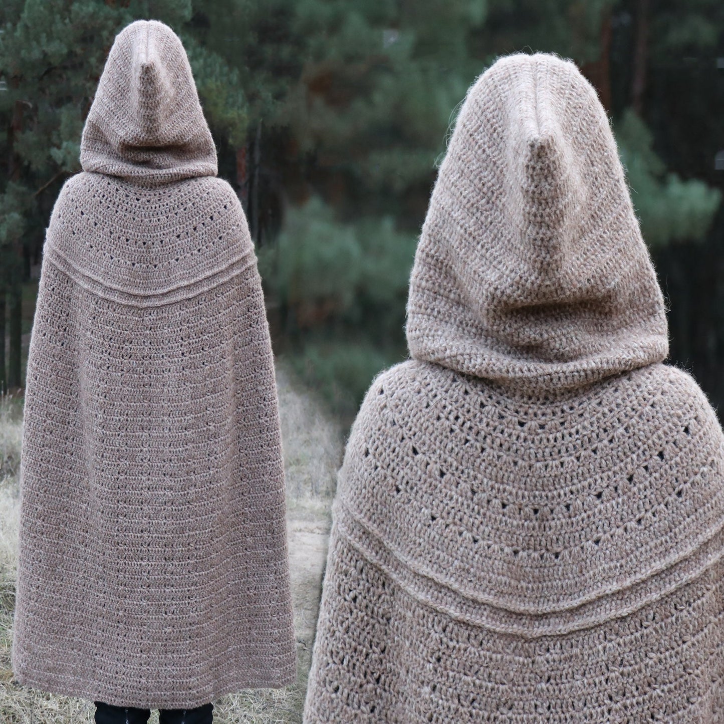 Crochet pattern Long hooded Cape, US standard terms, Skill level beginner
