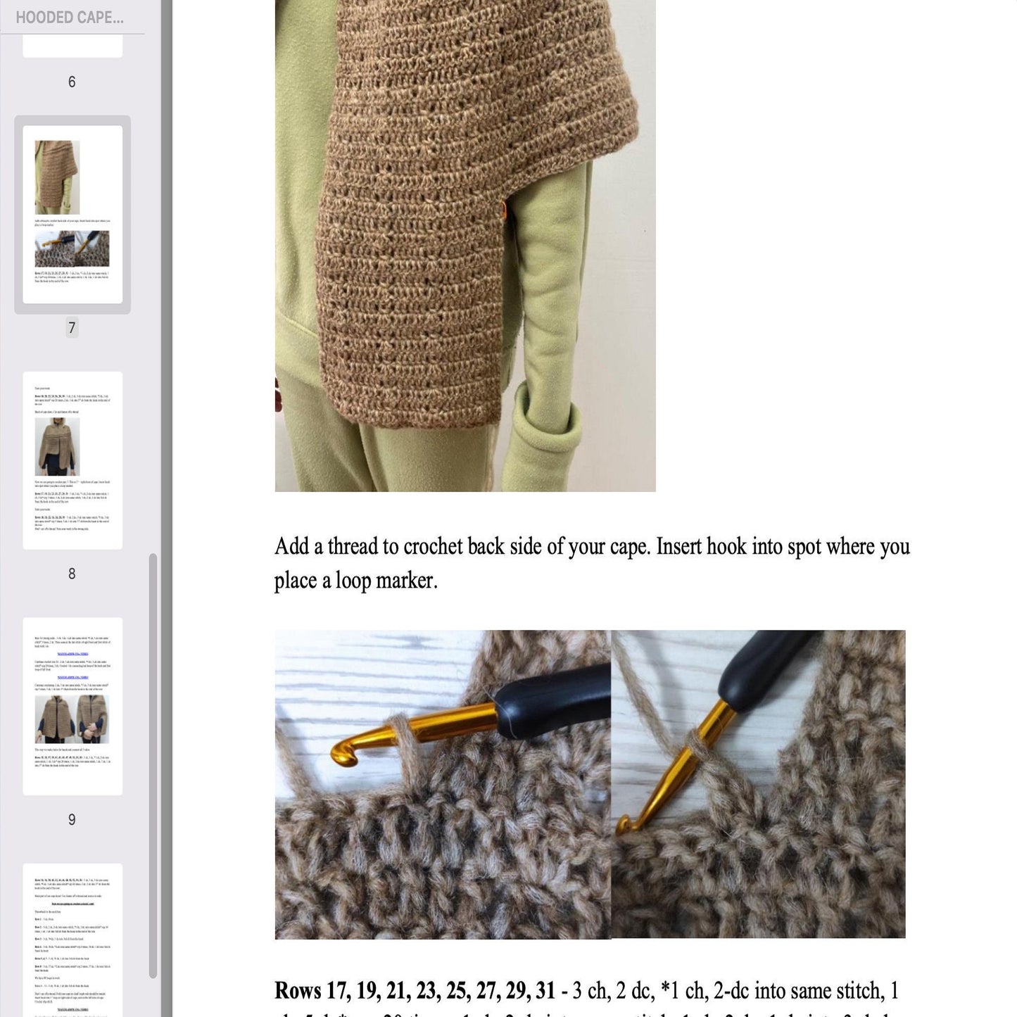 Crochet pattern Long hooded Cape, US standard terms, Skill level beginner