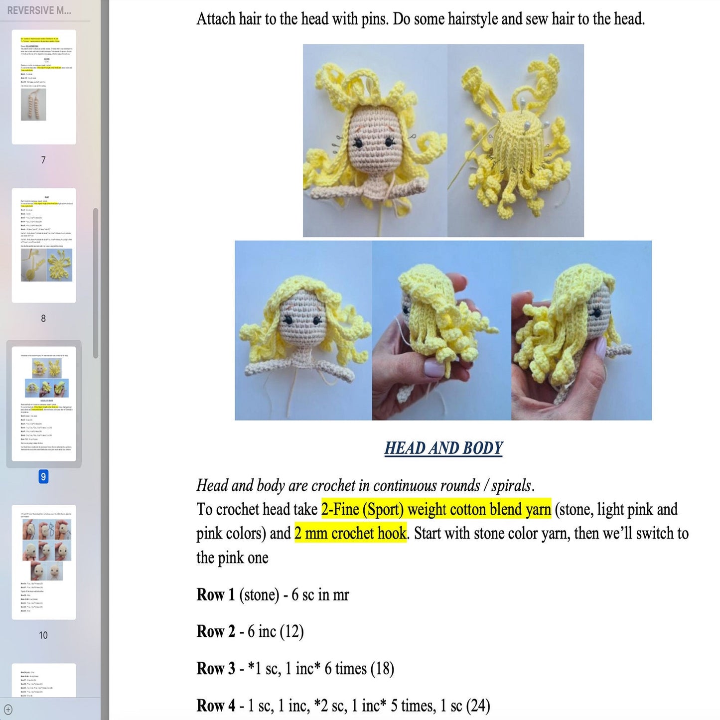 Crochet Reversible Princess and Muffin pattern, US standard terms, Skill level beginner