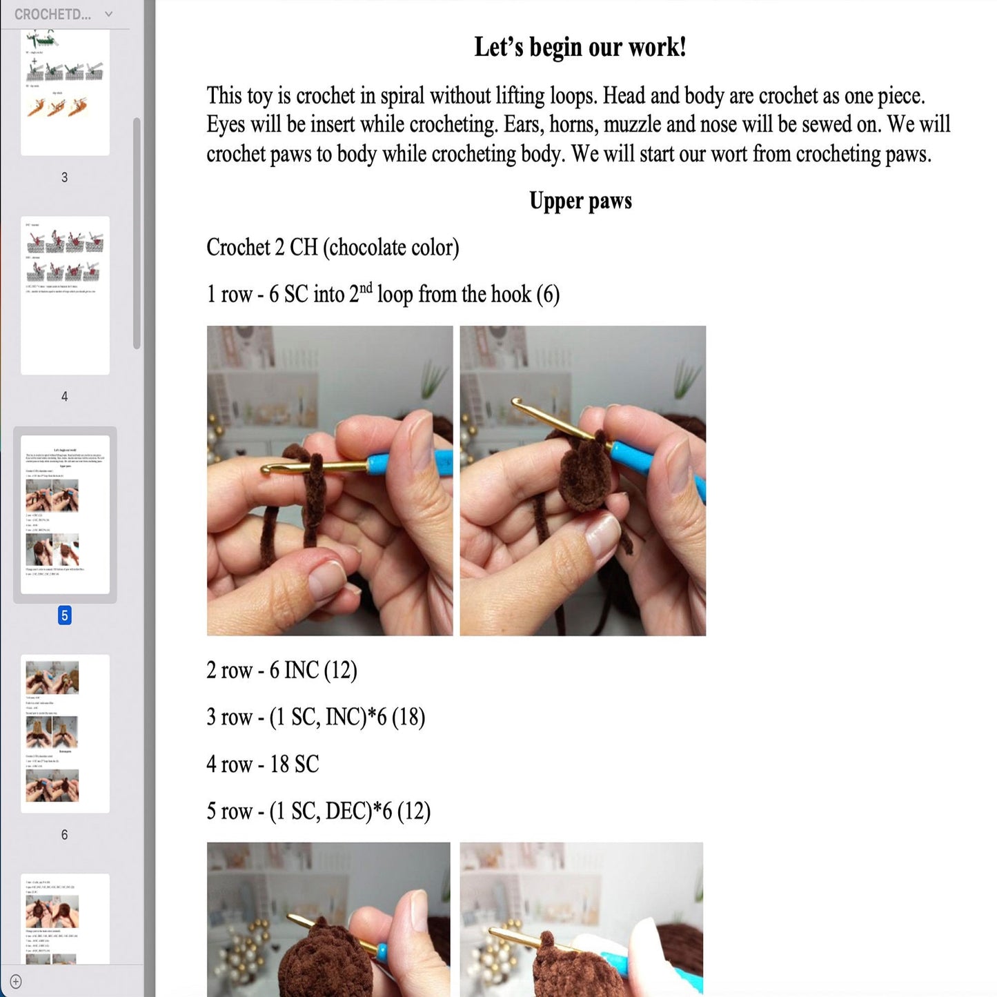 Crochet pattern Reindeer Rudolf, US standard terms, Skill level beginner
