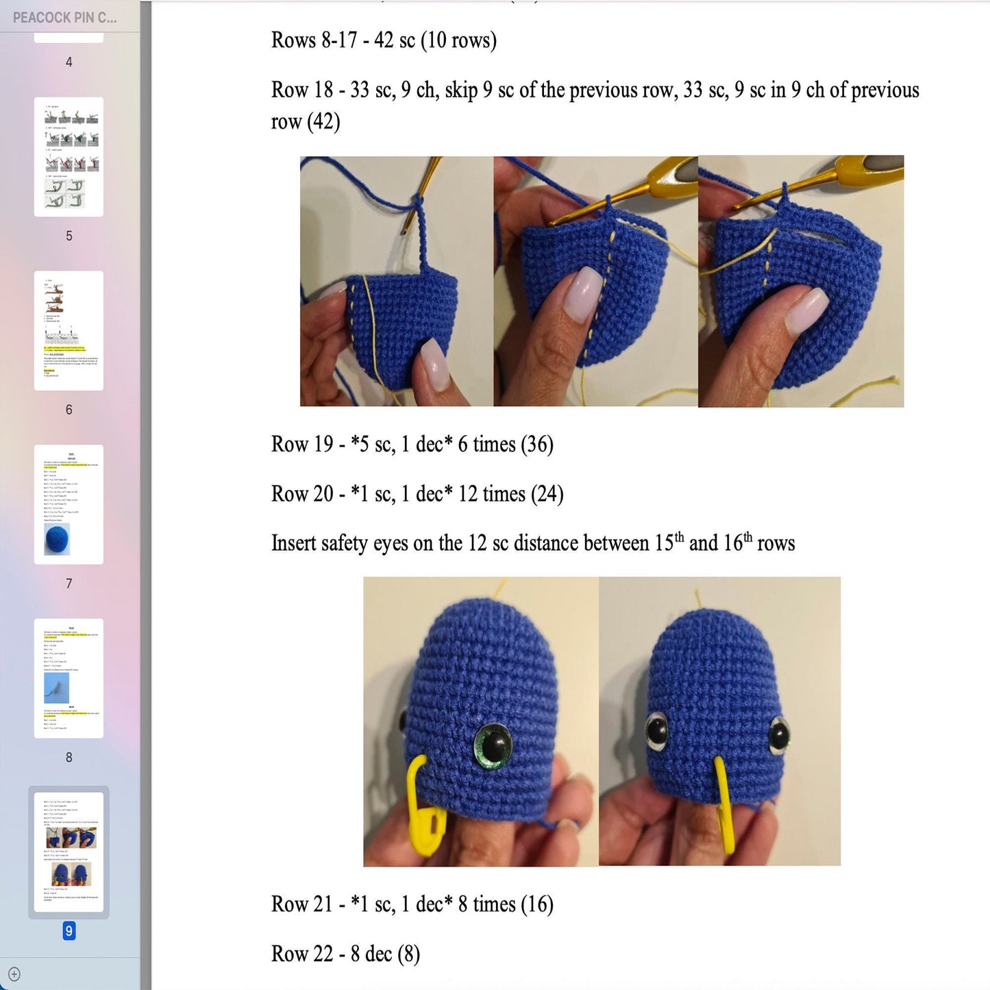 Crochet pattern peacock, US standard terms, Skill level beginner