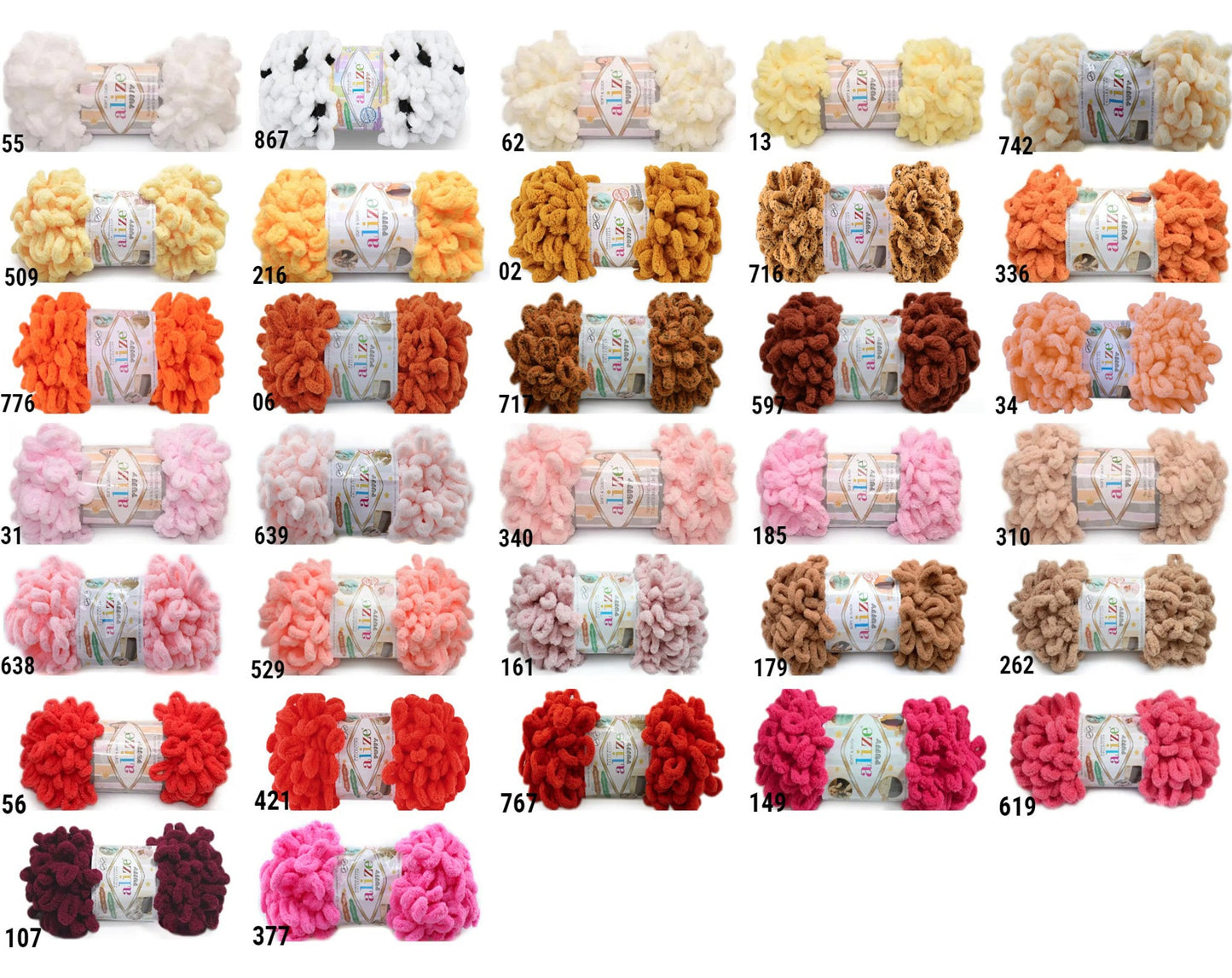 ALIZE PUFFY - 82 COLORS, Chenille Yarn, Loop Yarn, Amigurumi Yarn, Finger Knitting, Baby Chenille Wool Yarn, Baby Blanket Yarn, Fluffy Yarn