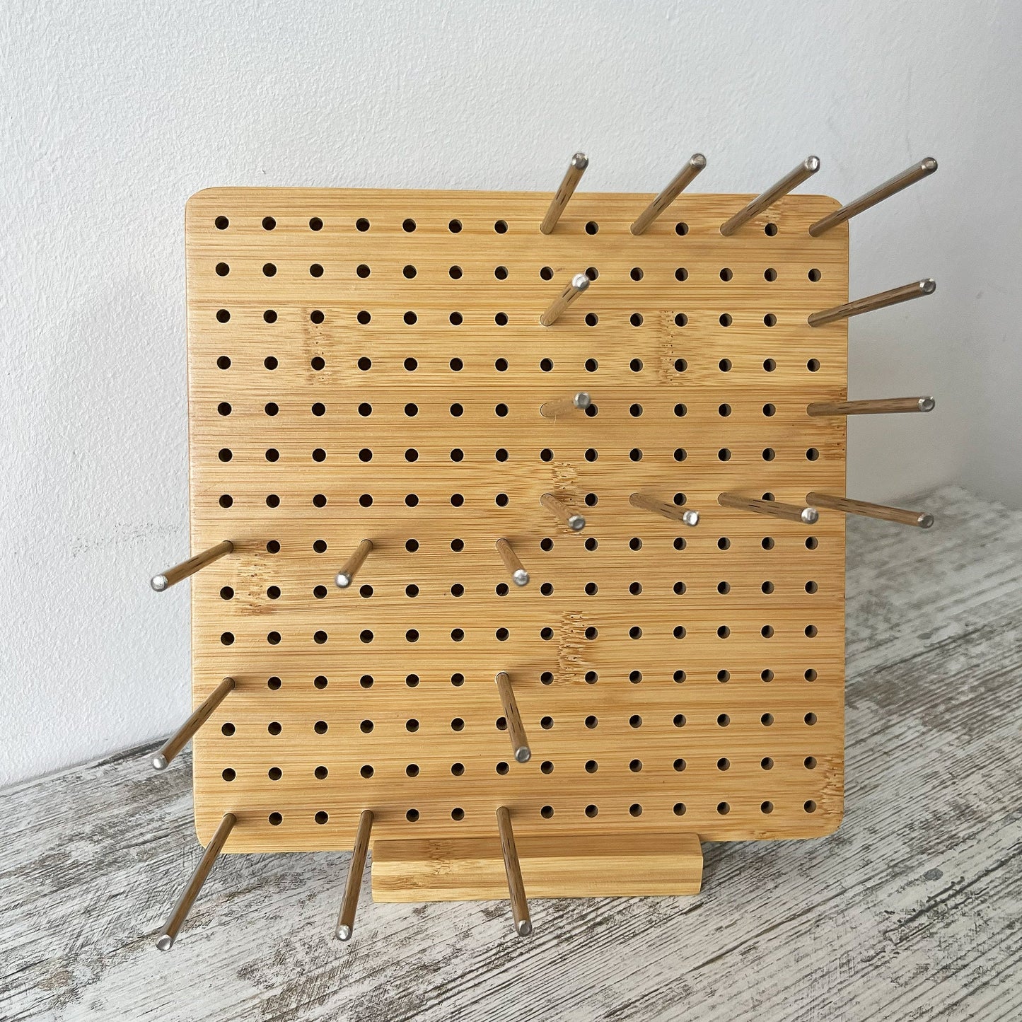 Wooden Blocking Board for Granny Squares, Include 20 Stainless Steel Pins & Stand (7.8" 7.8" 0.39"), 100% Natural Bamboo Wooden,Gift for Her