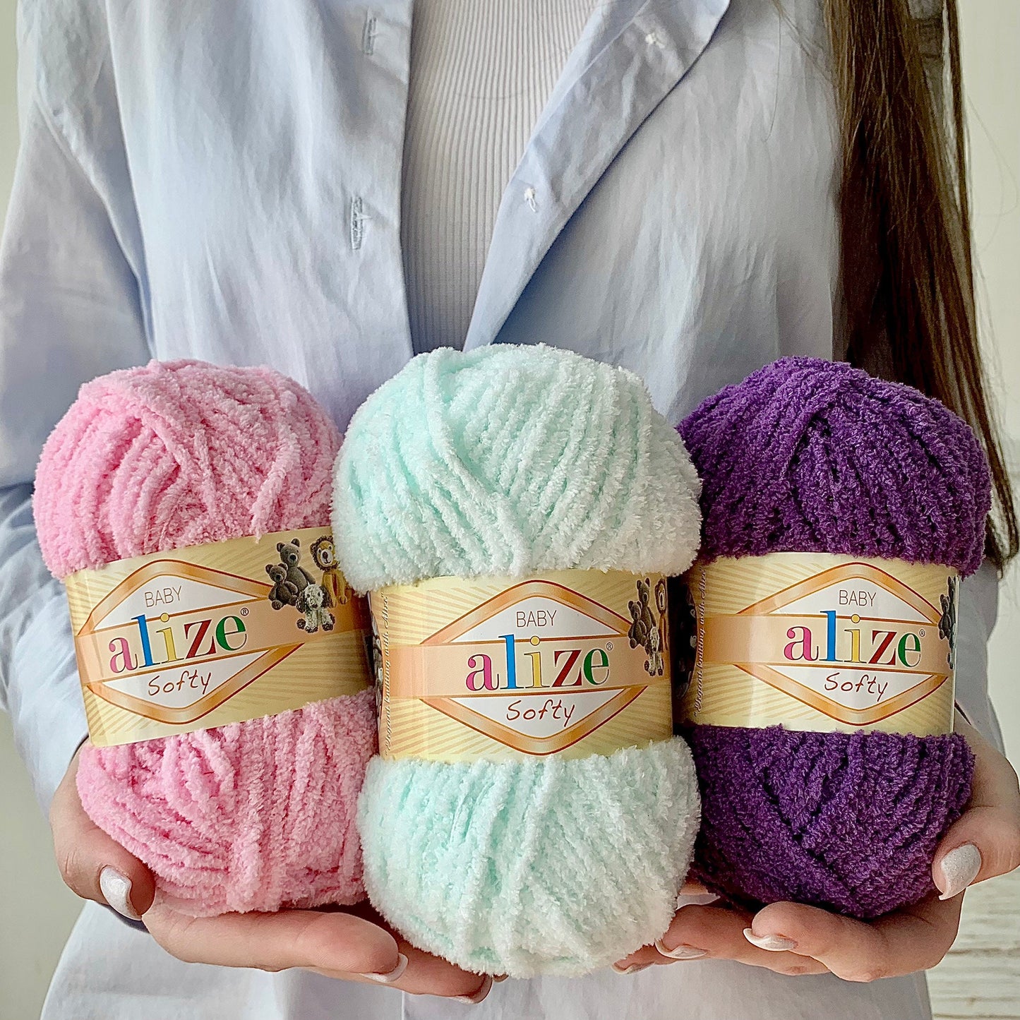 ALIZE SOFTY, Baby Yarn, Soft Blanket Yarn, Chenille Yarn for Baby Clothes, 1.76 Oz, 125 Yds, 100% Micropolyester, Baby Products Yarn