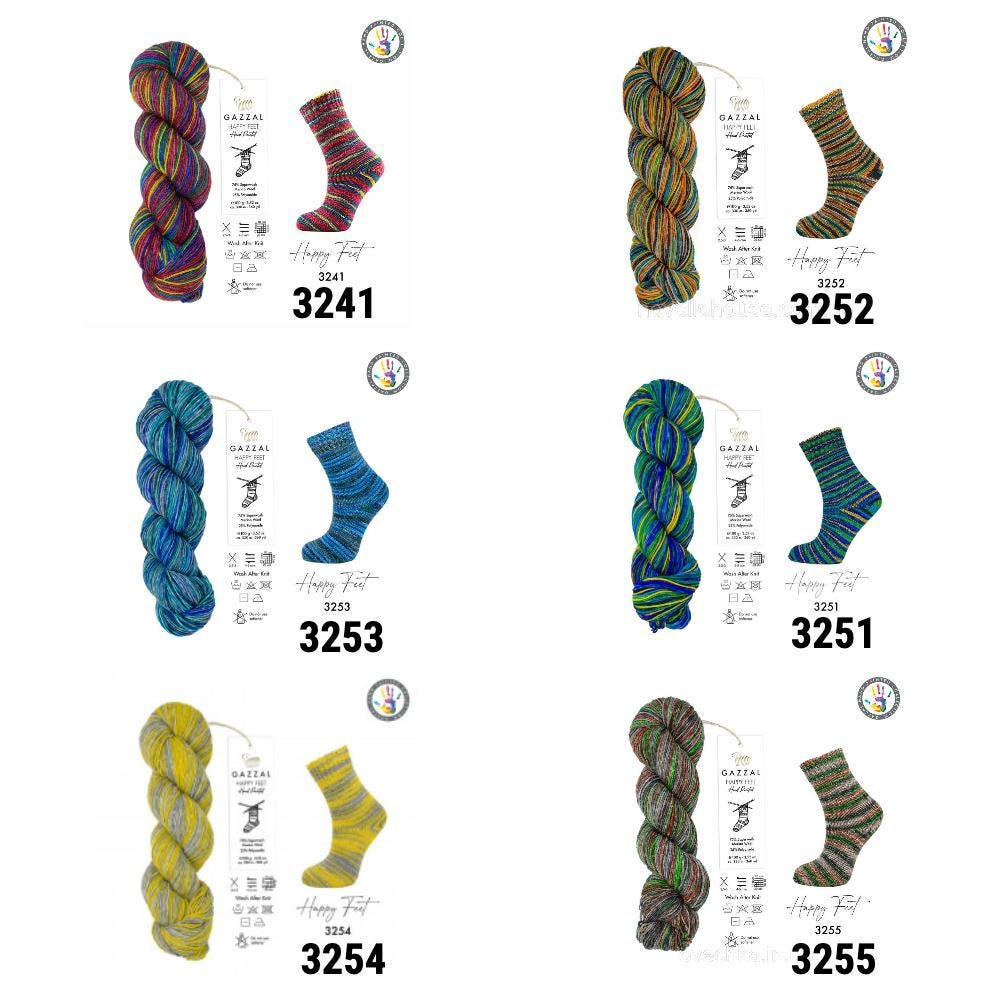 SOCK YARN 16 COLORS. Hand dyed sock yarn. Fingering sock yarn. Gazzal Happy Feet. Sprinkle yarn. Merino wool sock yarn. 100 g / 330 m