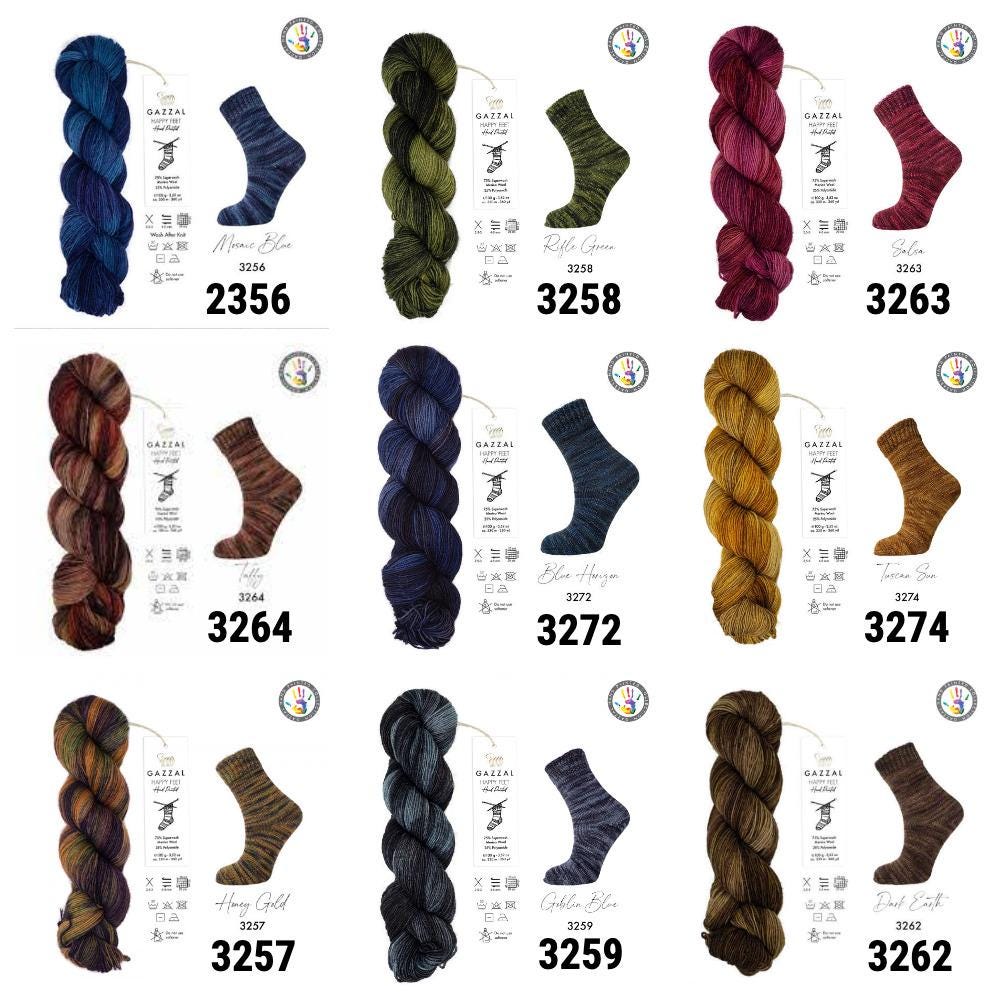 SOCK YARN 16 COLORS. Hand dyed sock yarn. Fingering sock yarn. Gazzal Happy Feet. Sprinkle yarn. Merino wool sock yarn. 100 g / 330 m