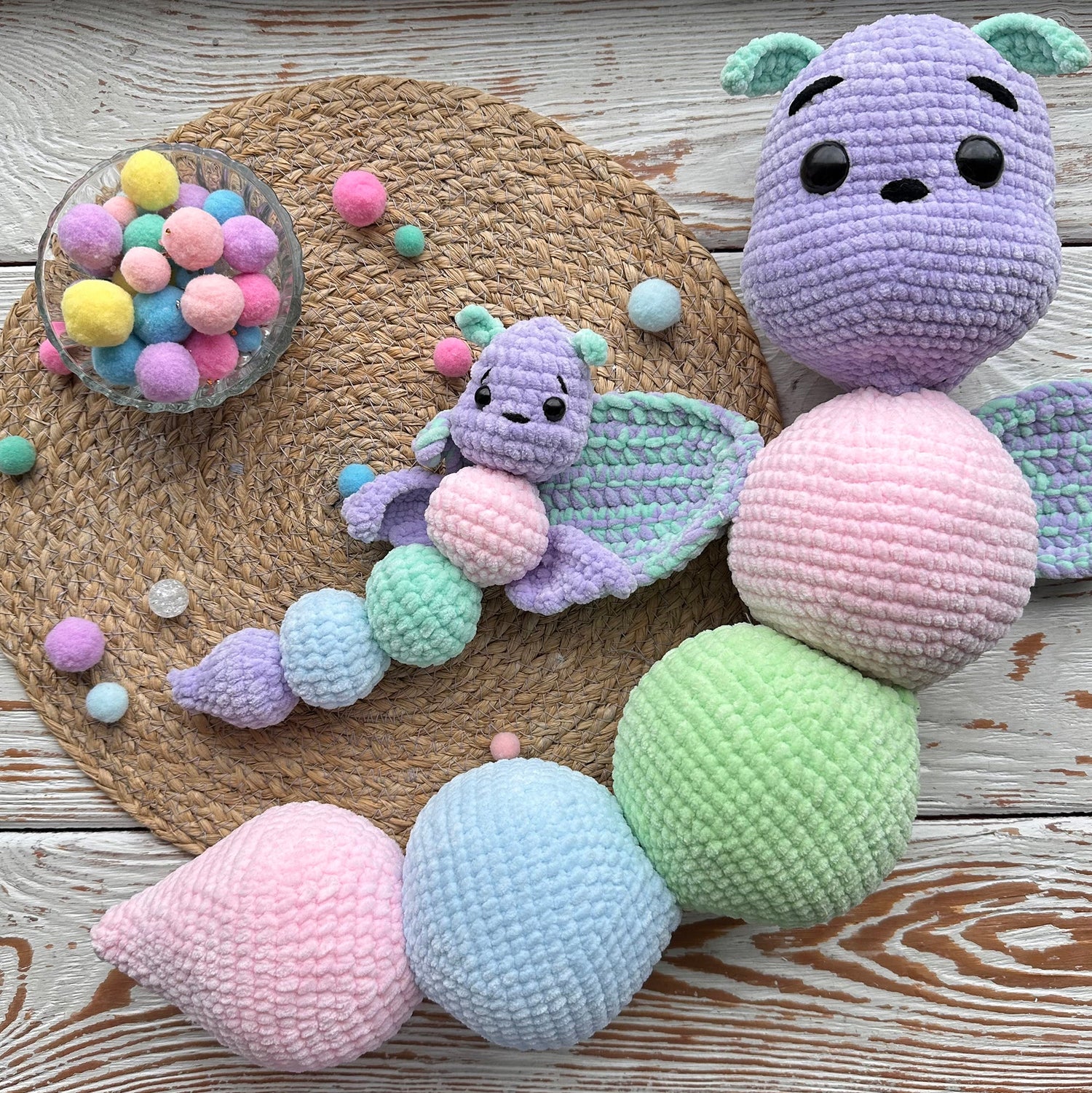 Crochet Pattern plush dragon toy, US standard terms, Skill level Confident Beginner to Intermediate