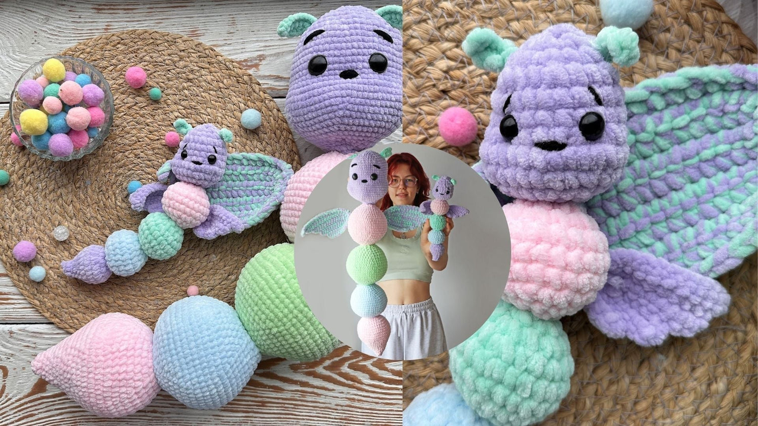 Crochet Pattern plush dragon toy, US standard terms, Skill level Confident Beginner to Intermediate