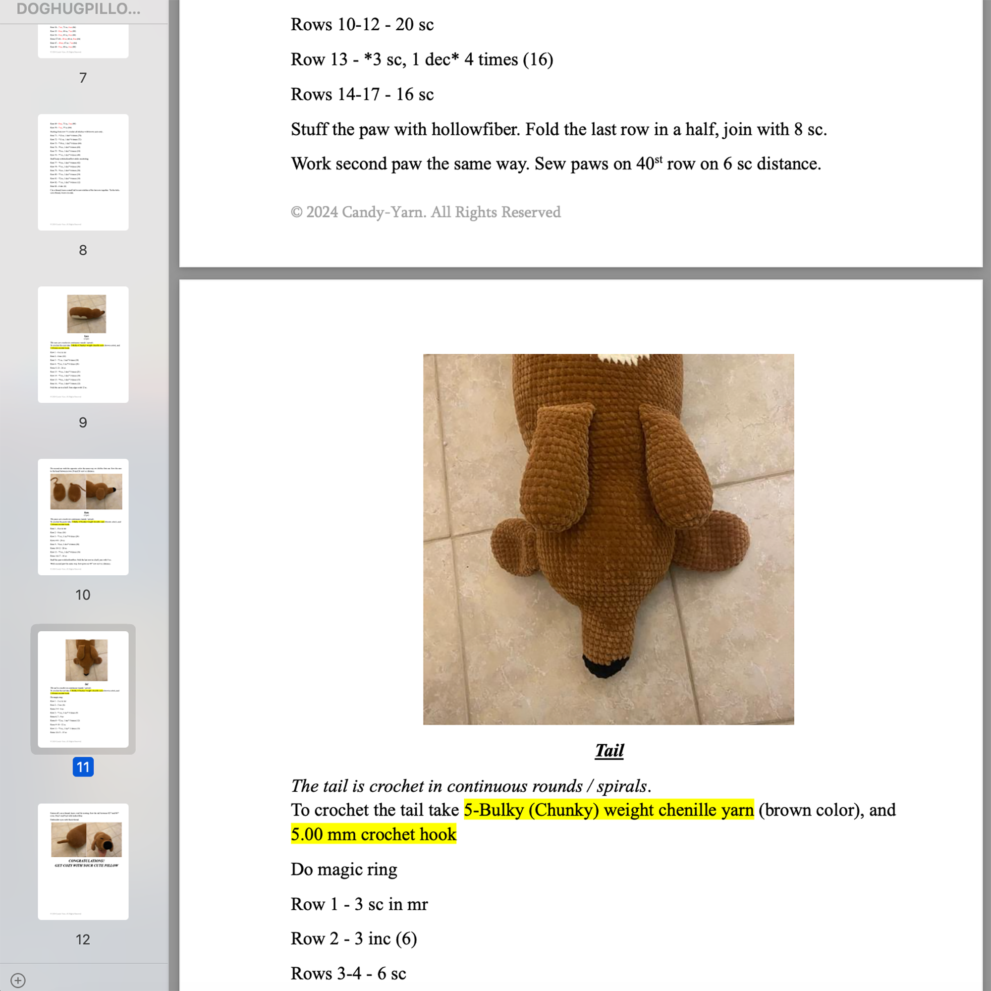 Dog Pillow Crochet Kit (skill level Intermediate)