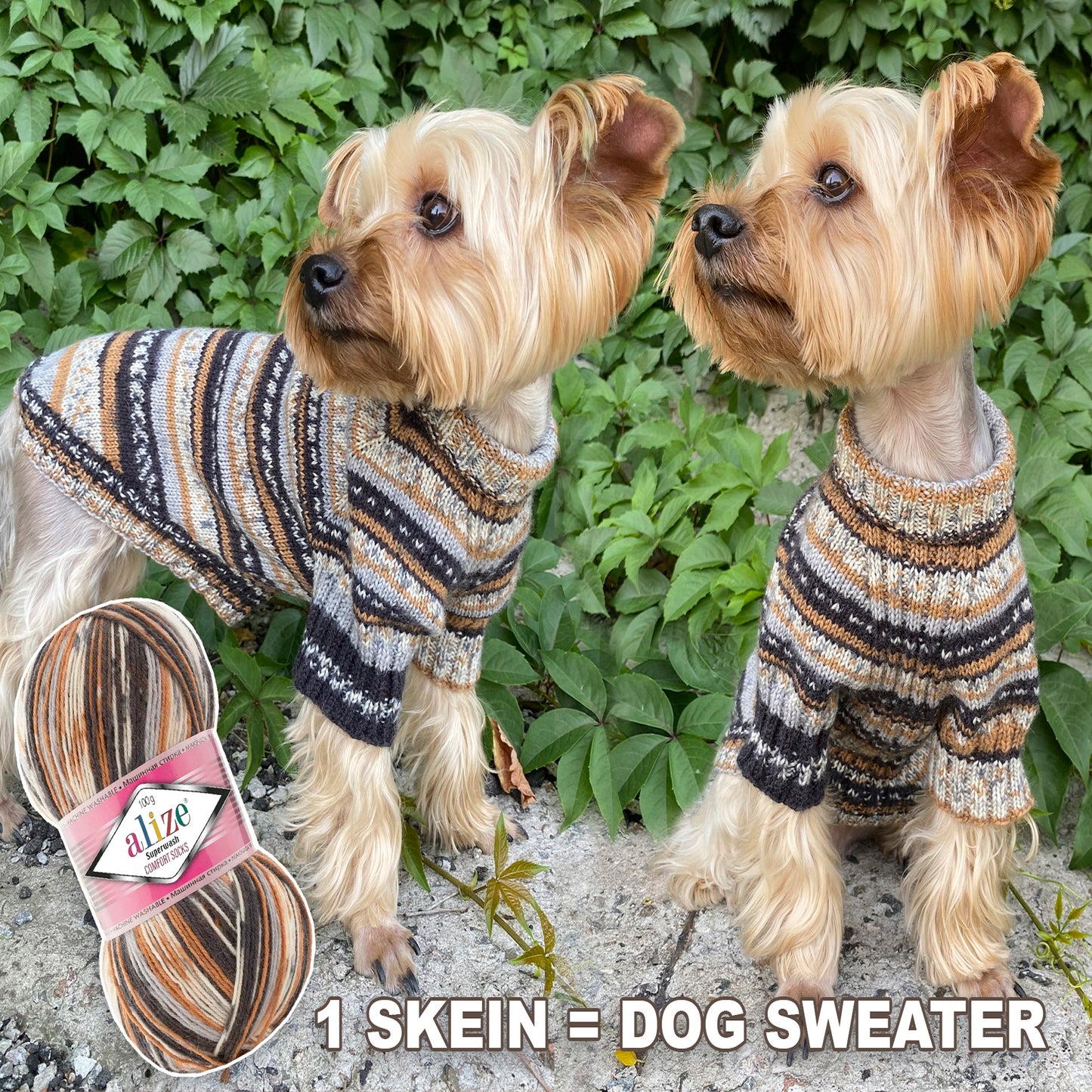 Knitting Dog sweater pattern, US standard terms, Skill level beginner