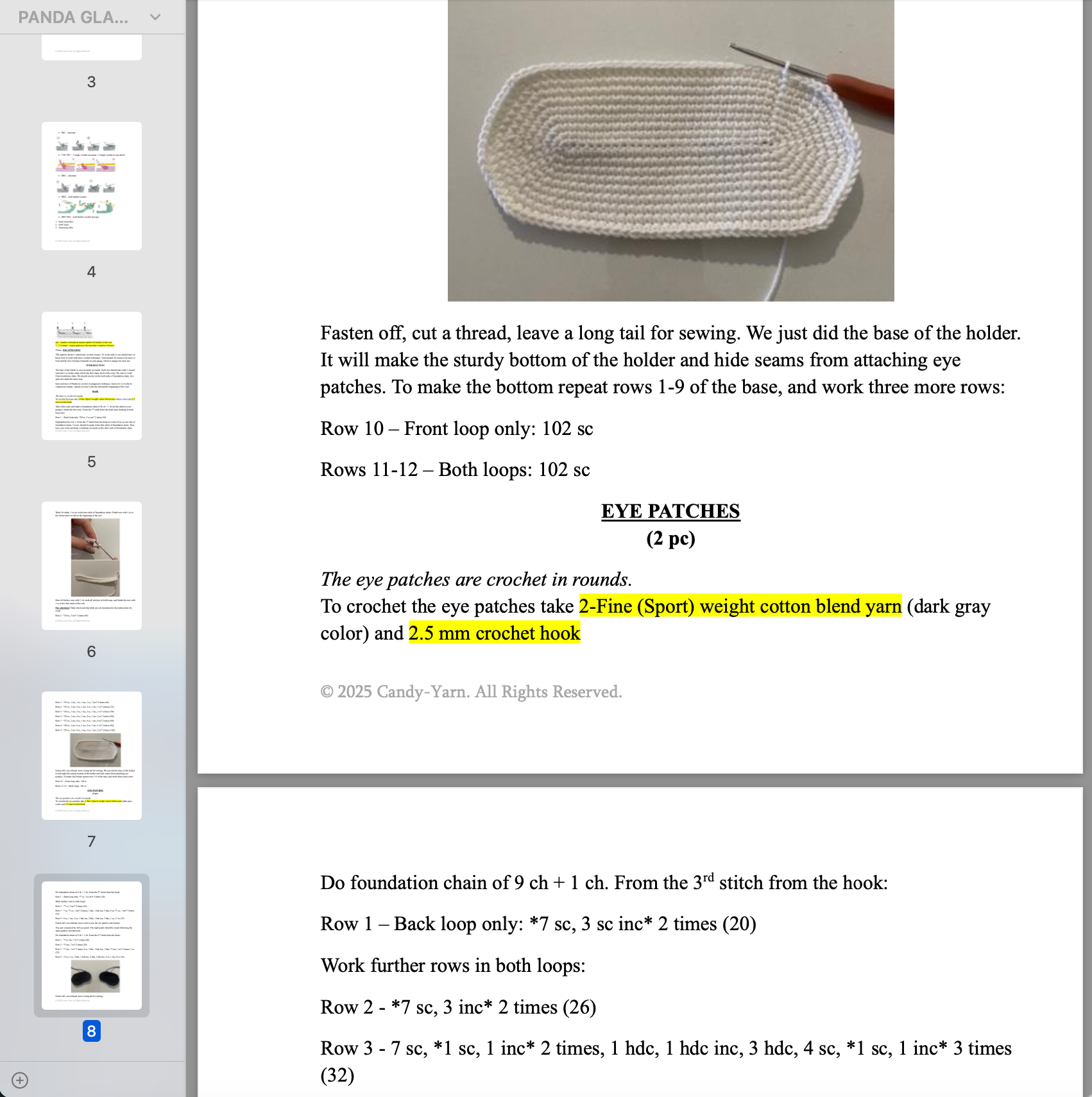 PANDAS GLASSES HOLDER Crochet Pattern (skill level Beginner)