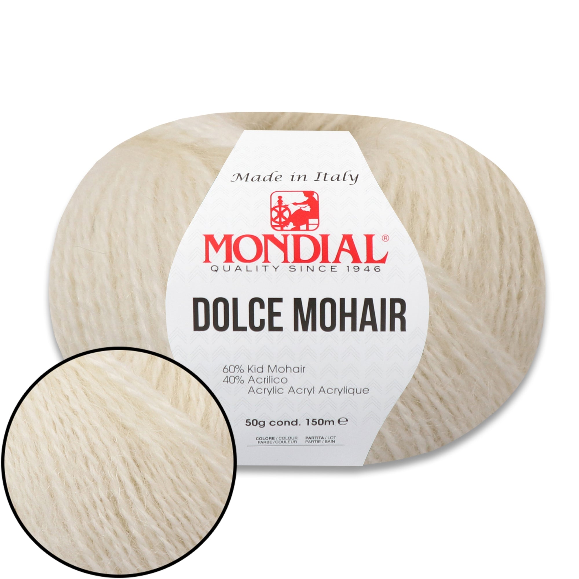 Mondial Dolce Mohair, 27 colors, 1.76 oz / 164 yds