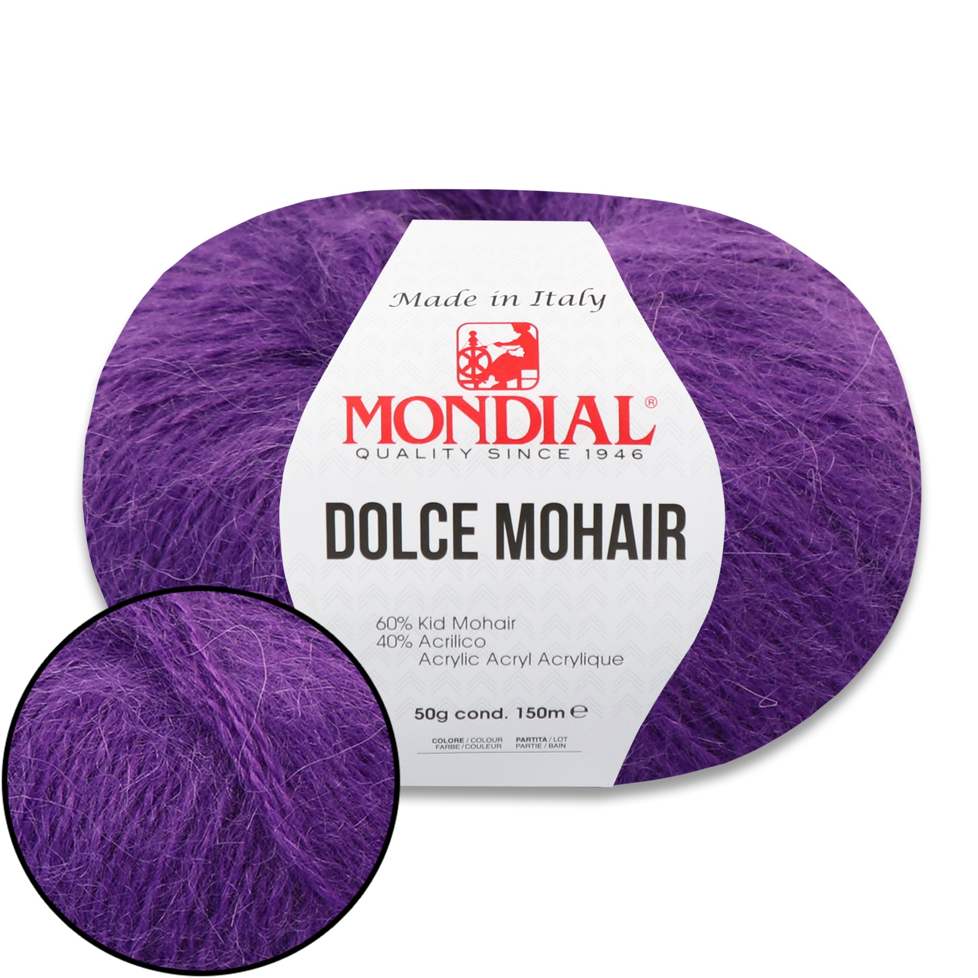 Mondial Dolce Mohair, 27 colors, 1.76 oz / 164 yds