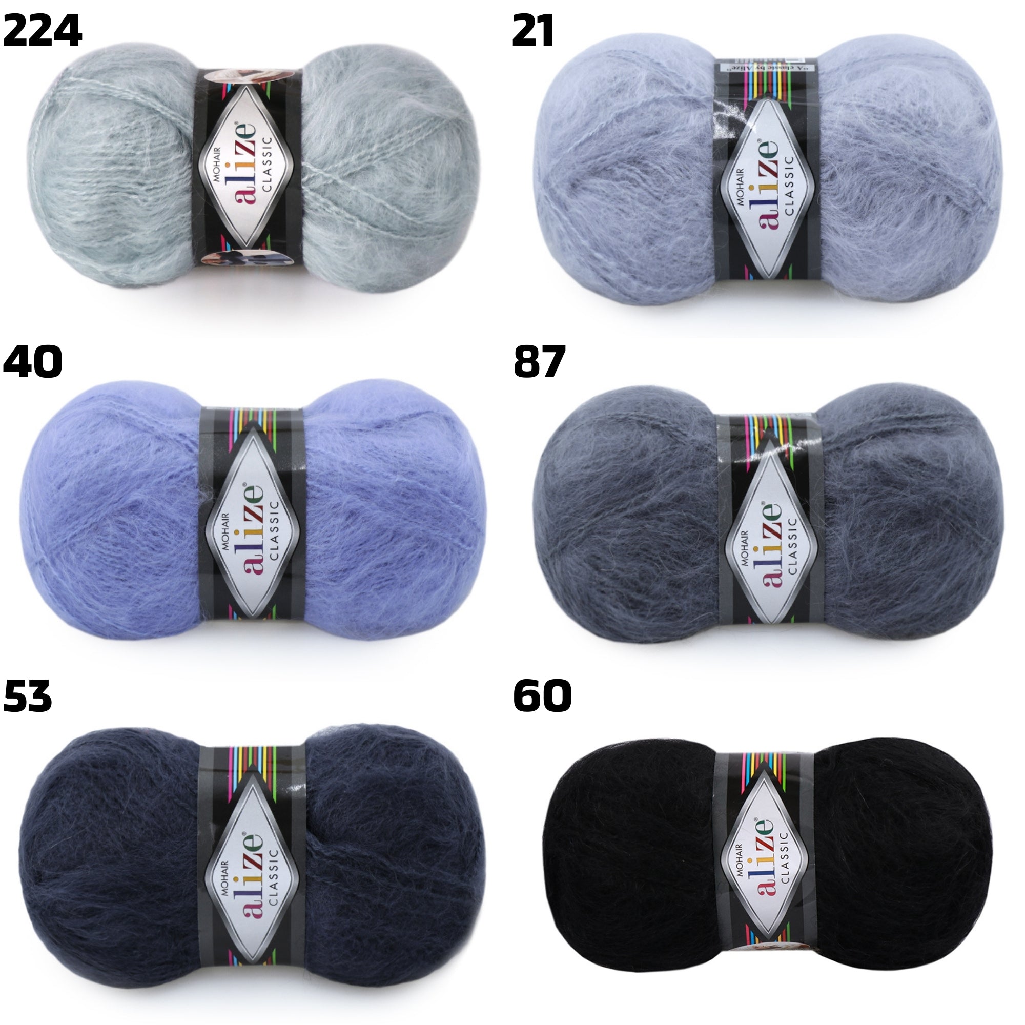 Alize Mohair Classic, 17 colors, 3.53 oz / 219 yds