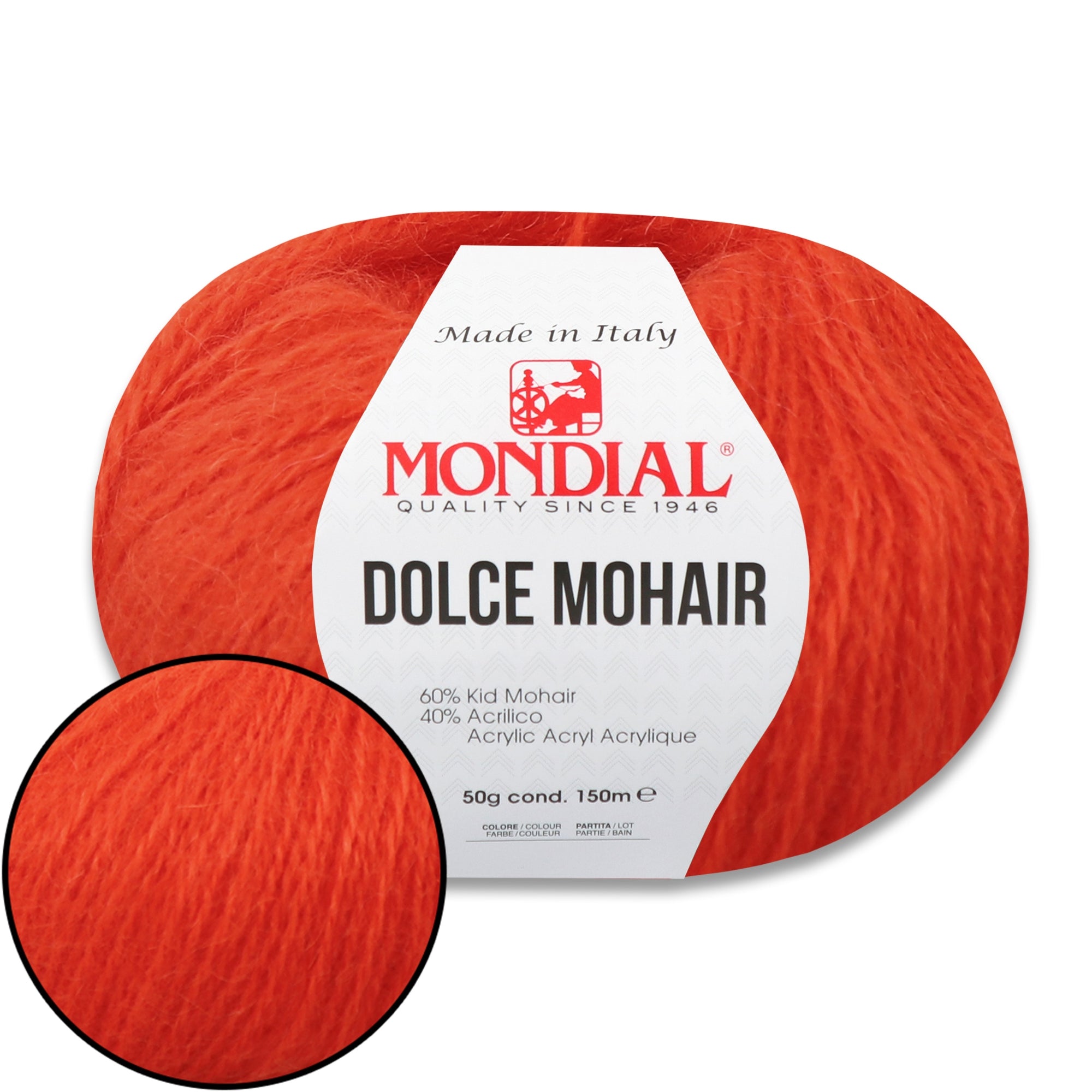 Mondial Dolce Mohair, 27 colors, 1.76 oz / 164 yds