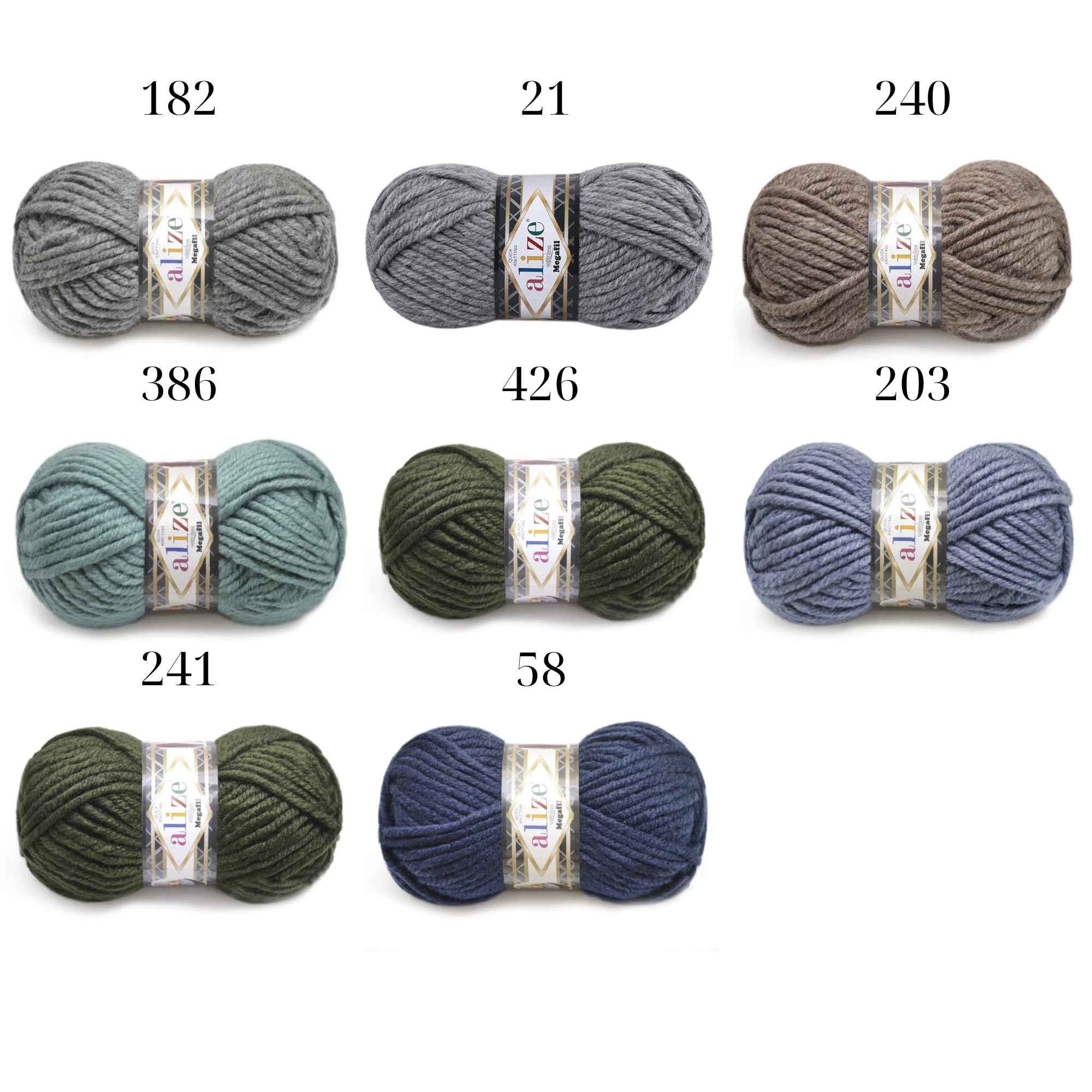 Alize Megafil Super Lana, 16 colors, 3.5 oz / 60 yds
