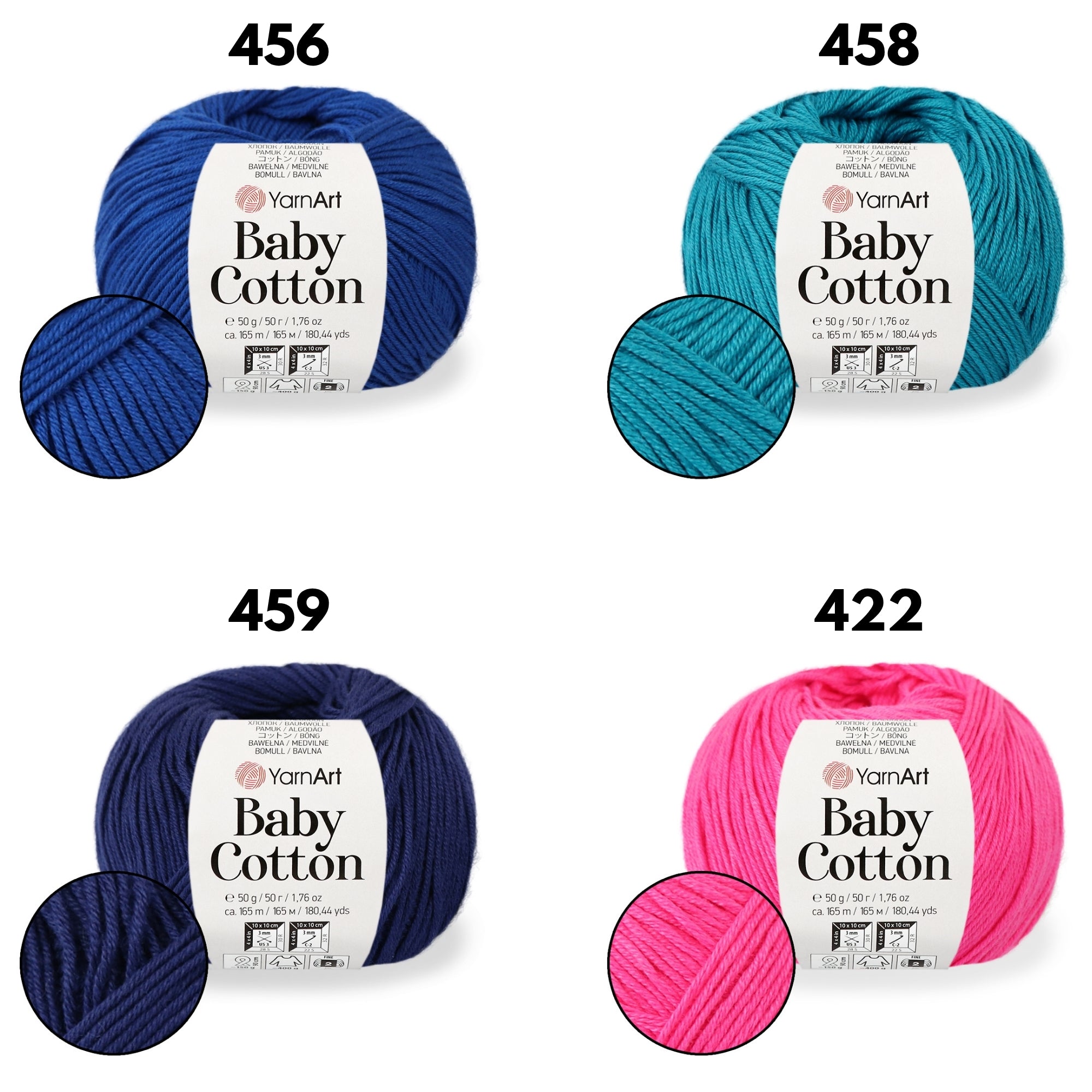 Yarnart Baby Cotton, 13 colors, 1.76 oz / 180 yds