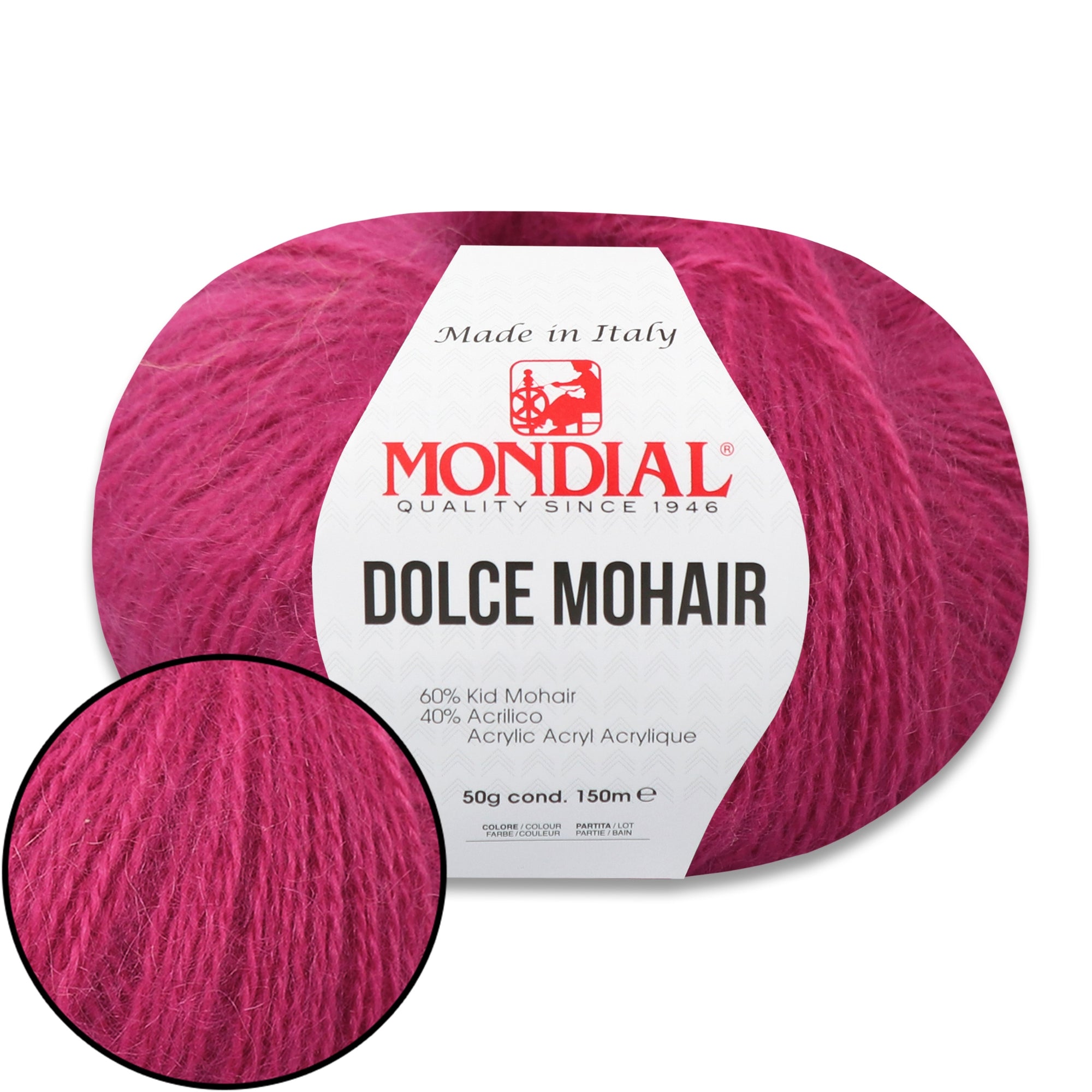 Mondial Dolce Mohair, 27 colors, 1.76 oz / 164 yds