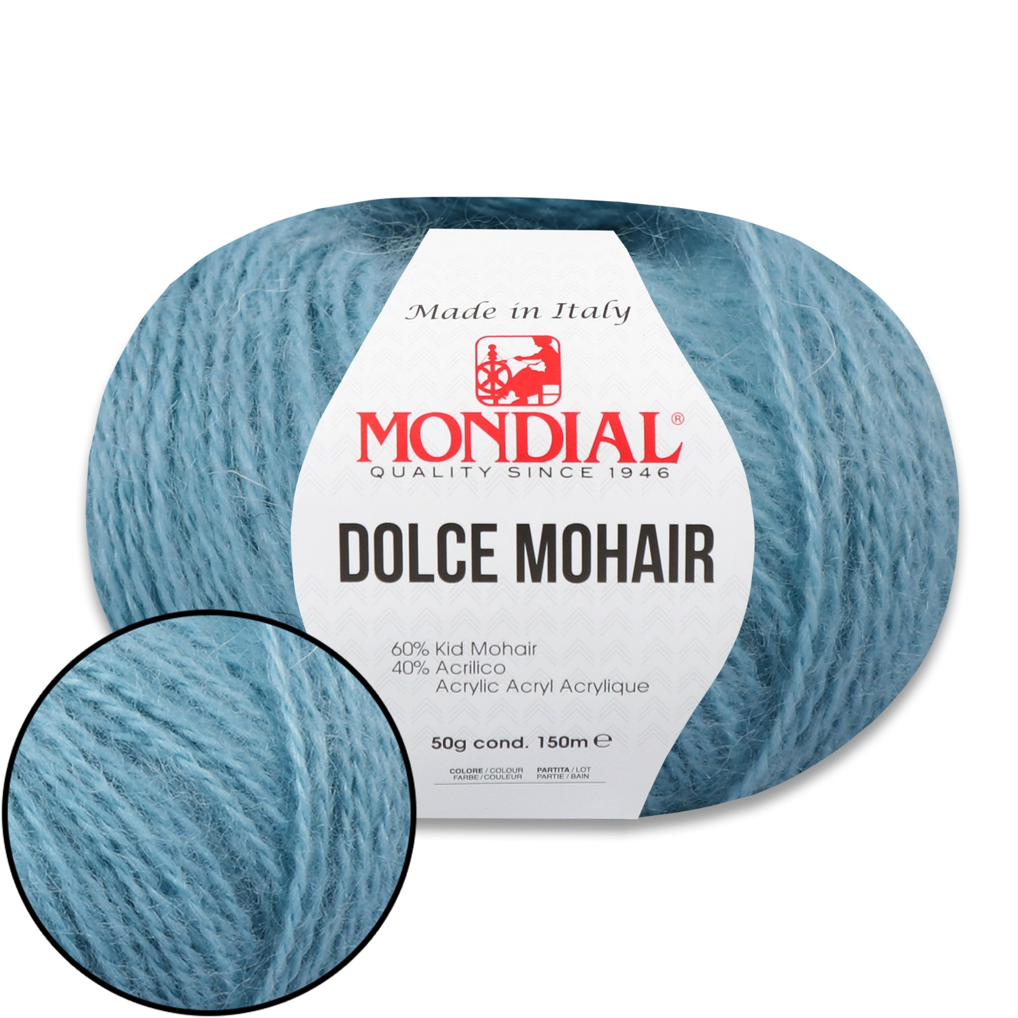 Mondial Dolce Mohair, 27 colors, 1.76 oz / 164 yds