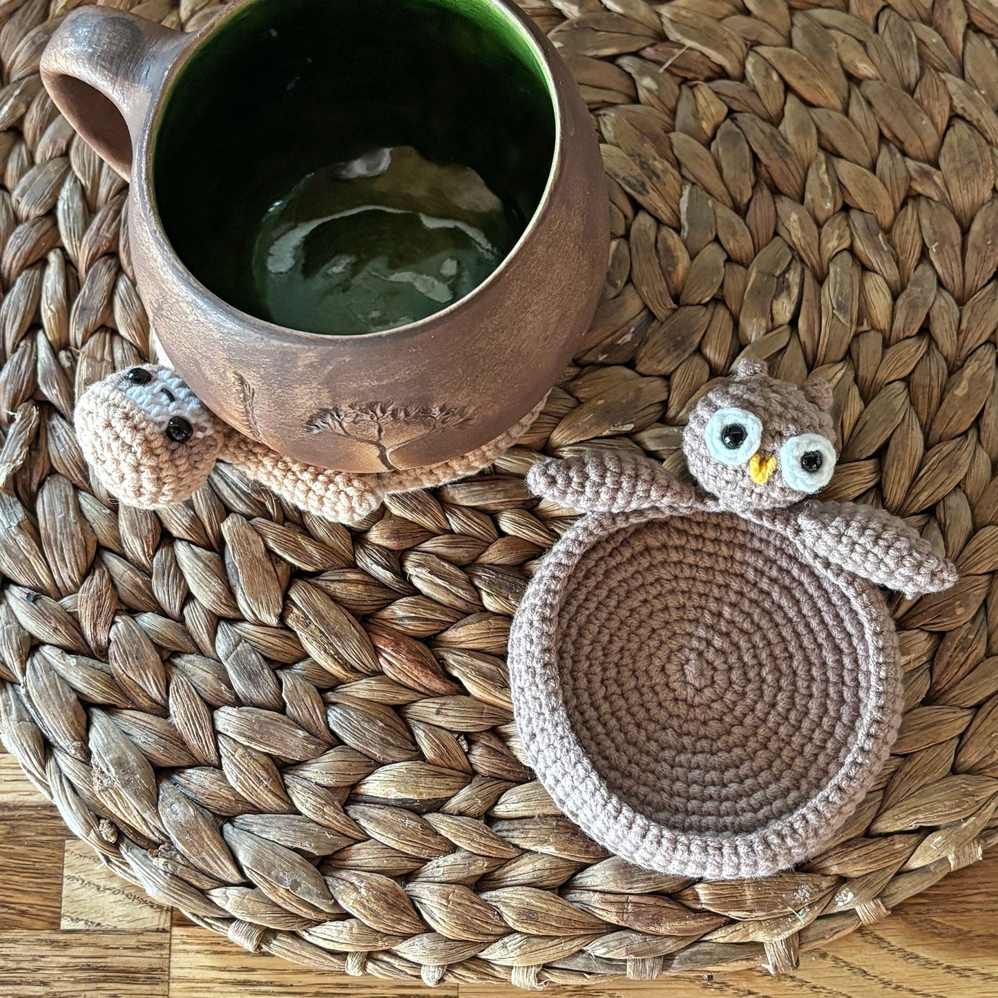SLOTH & OWL COASTERS Crochet Pattern (skill level beginner)
