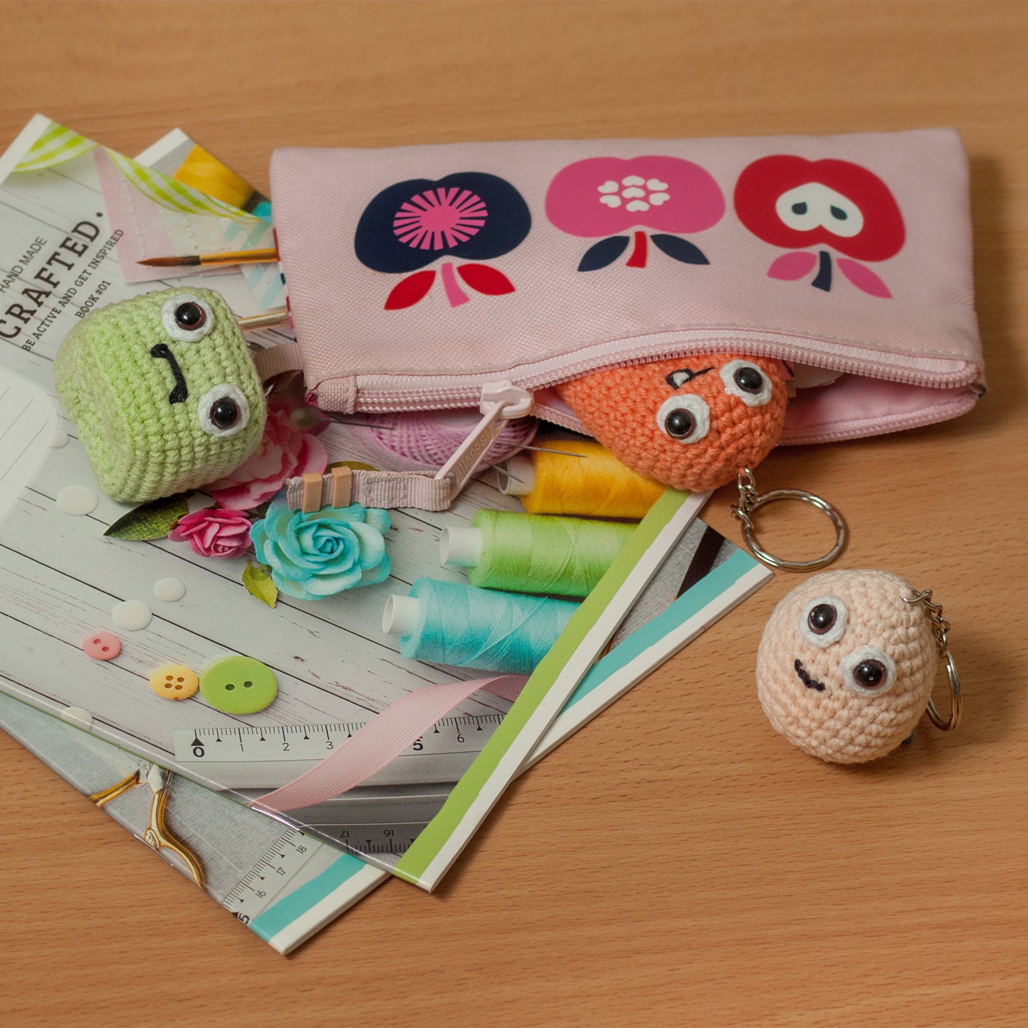 MONSTERS KEYCHAIN 3-IN-1 Crochet Pattern (skill level Beginner)