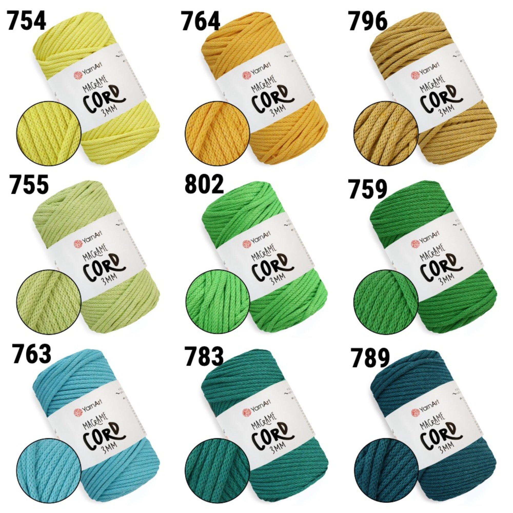YarnArt Macrame Cord 3 mm, 22 colors, 8.8 oz / 109 yds
