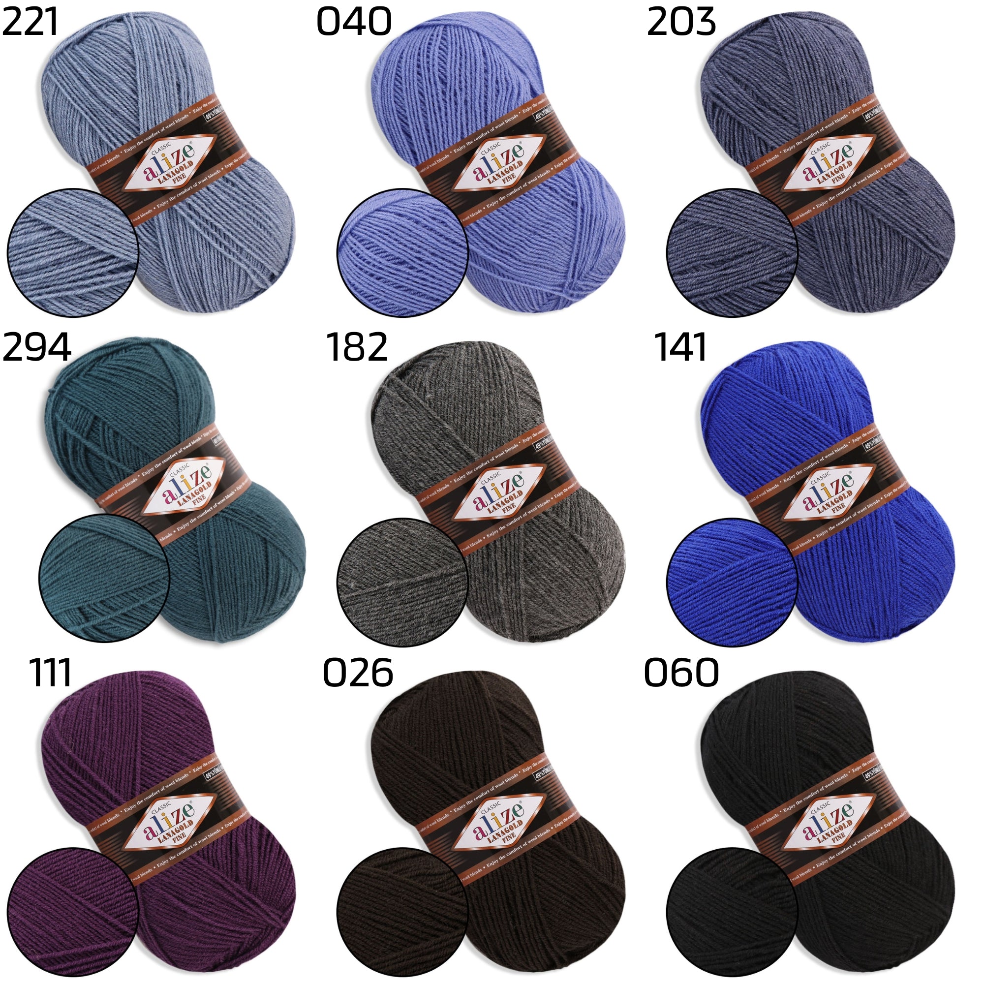 Alize LanaGold Fine, 31 colors, 3.53 oz / 426 yds