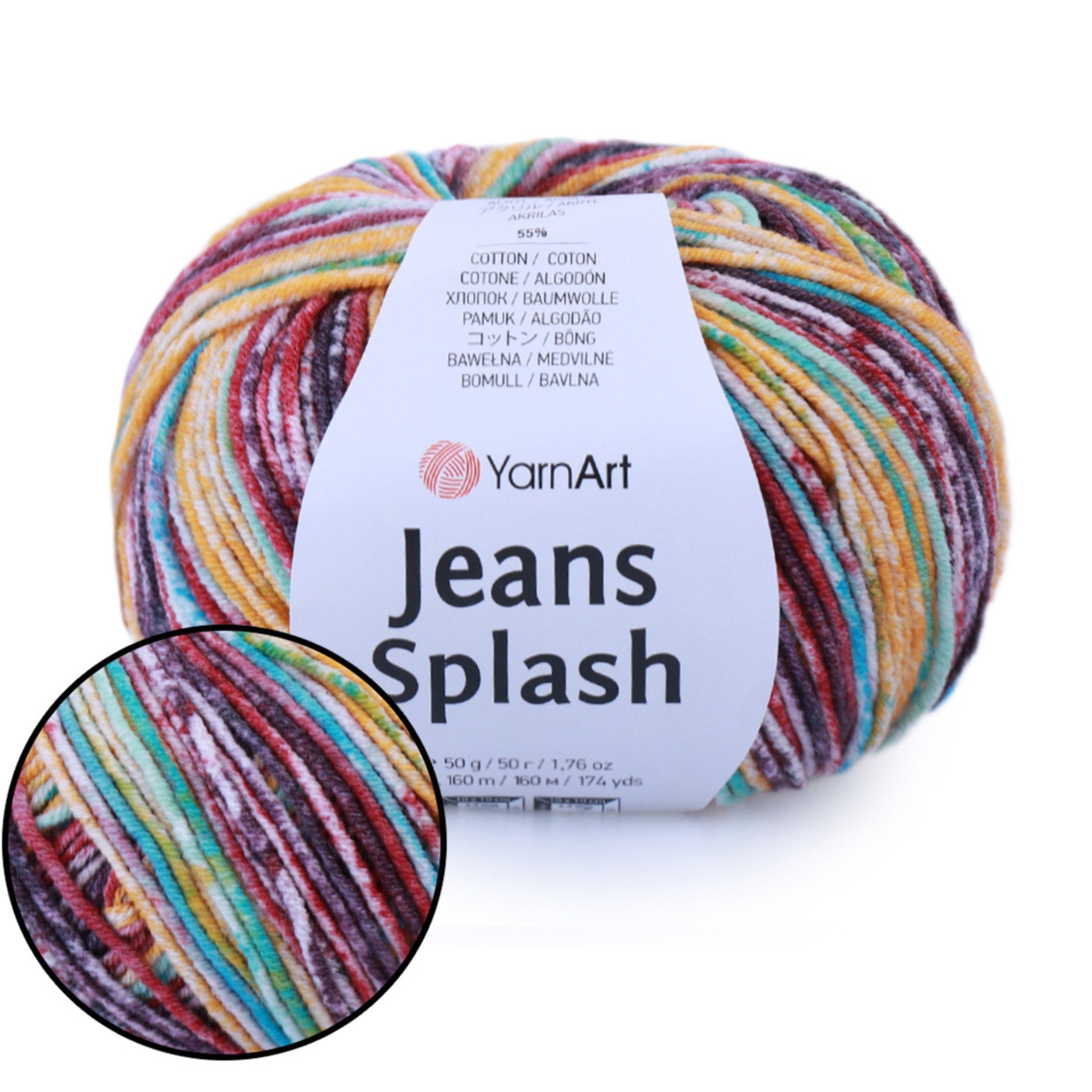 YarnArt Jeans Splash, 8 colors, 1.76 oz / 174 yds