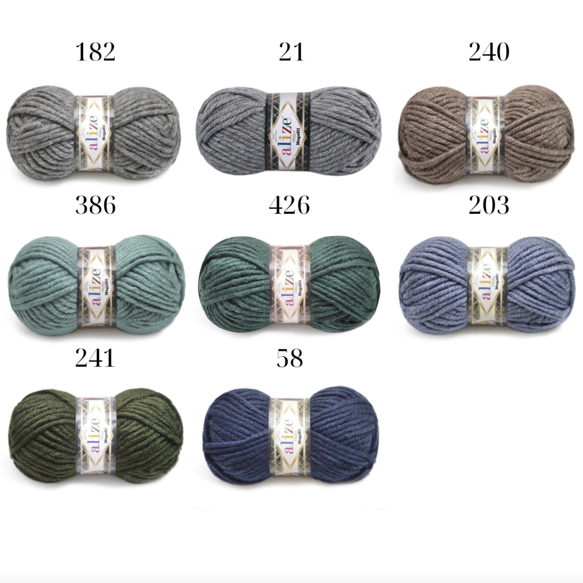 Alize Megafil Super Lana, 16 colors, 3.5 oz / 60 yds