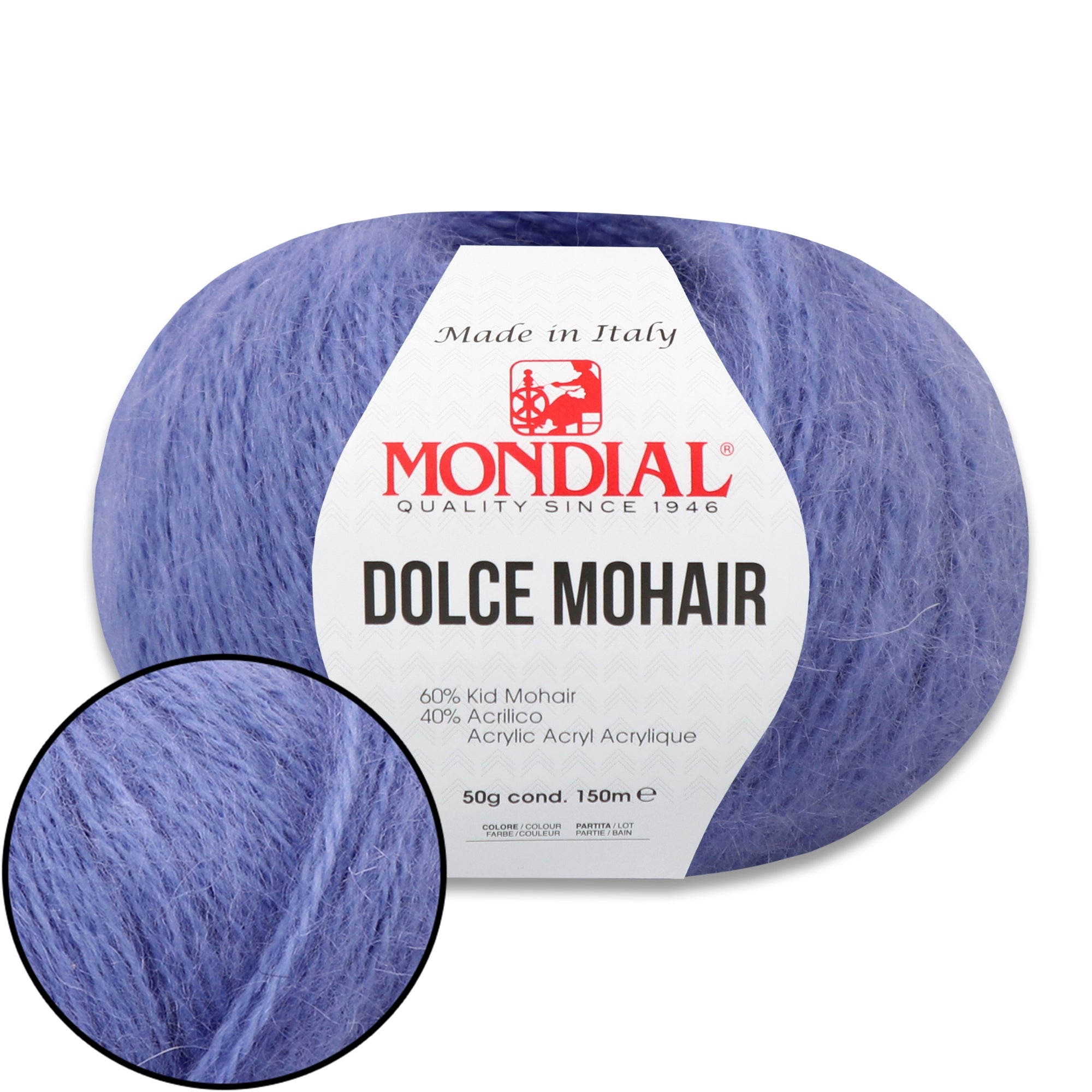 Mondial Dolce Mohair, 27 colors, 1.76 oz / 164 yds