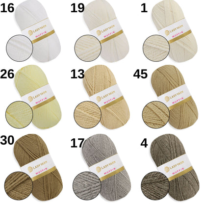 Lady Yarn Muffin, 36 colors, 3.5 oz / 525 yds