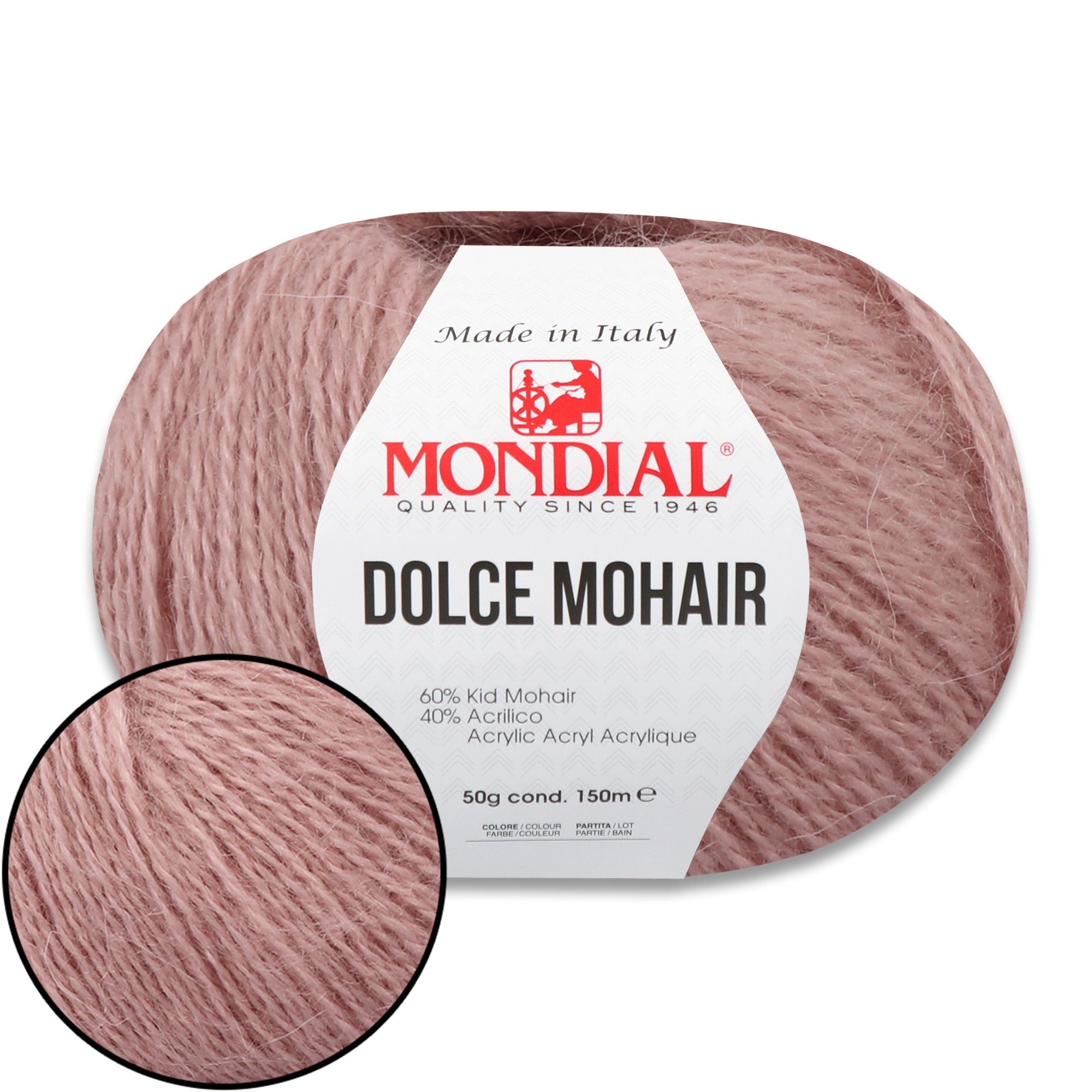 Mondial Dolce Mohair, 27 colors, 1.76 oz / 164 yds