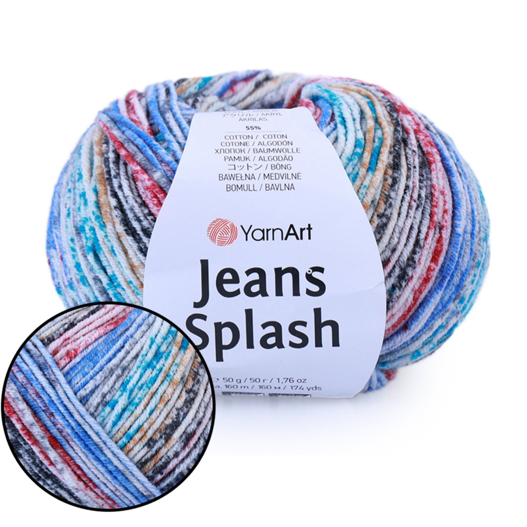 YarnArt Jeans Splash, 8 colors, 1.76 oz / 174 yds