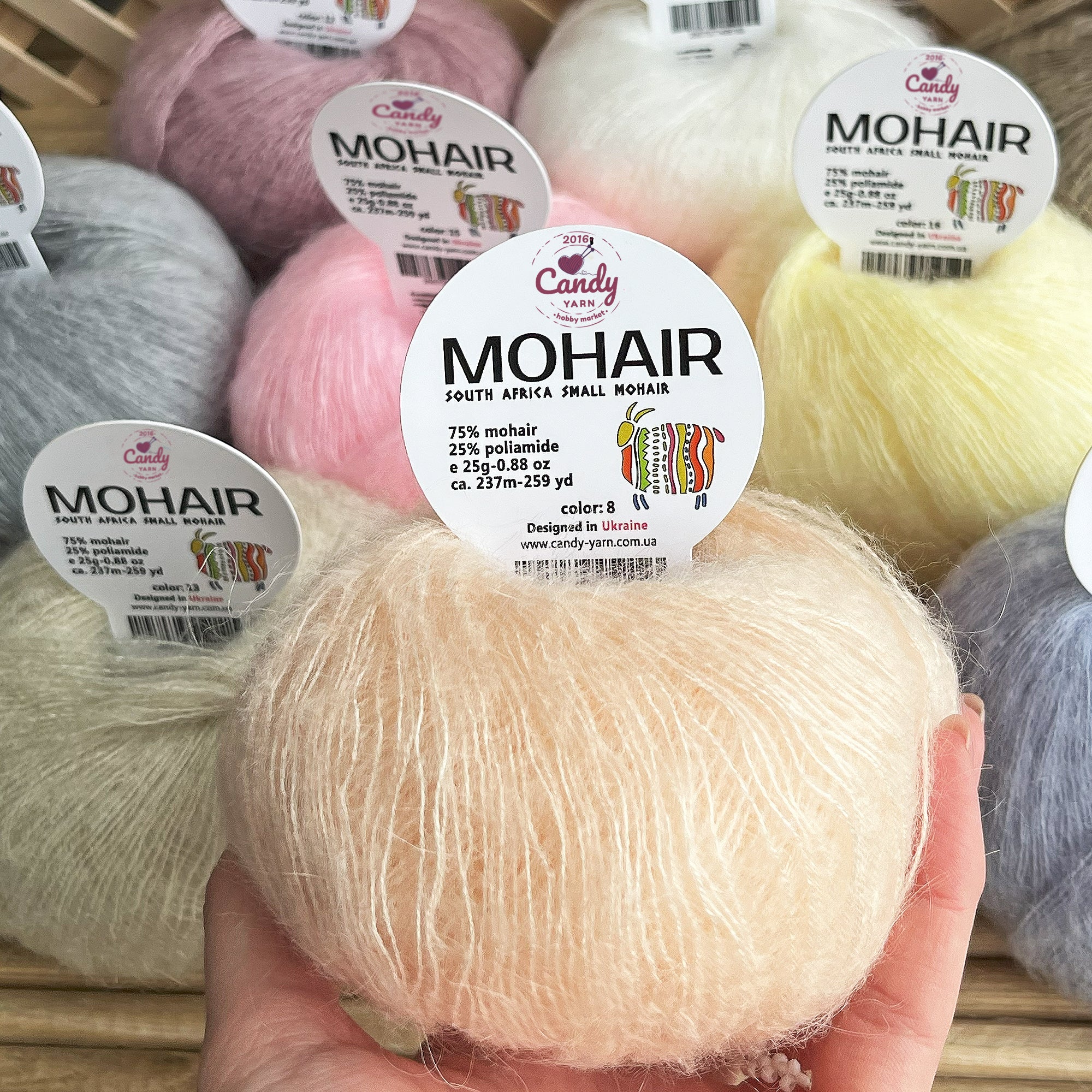 Candy-Yarn Mohair, 10 colors, 0.99 oz / 259 yards