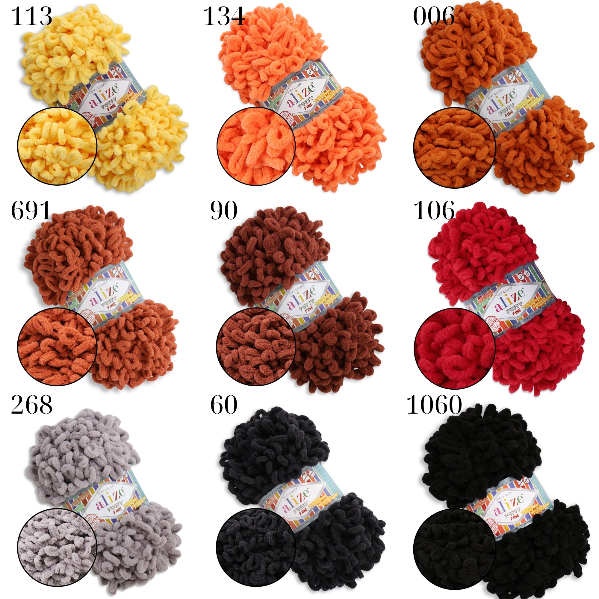 Alize Puffy Fine, 42 Colors, 3.5 oz / 15.3 yds
