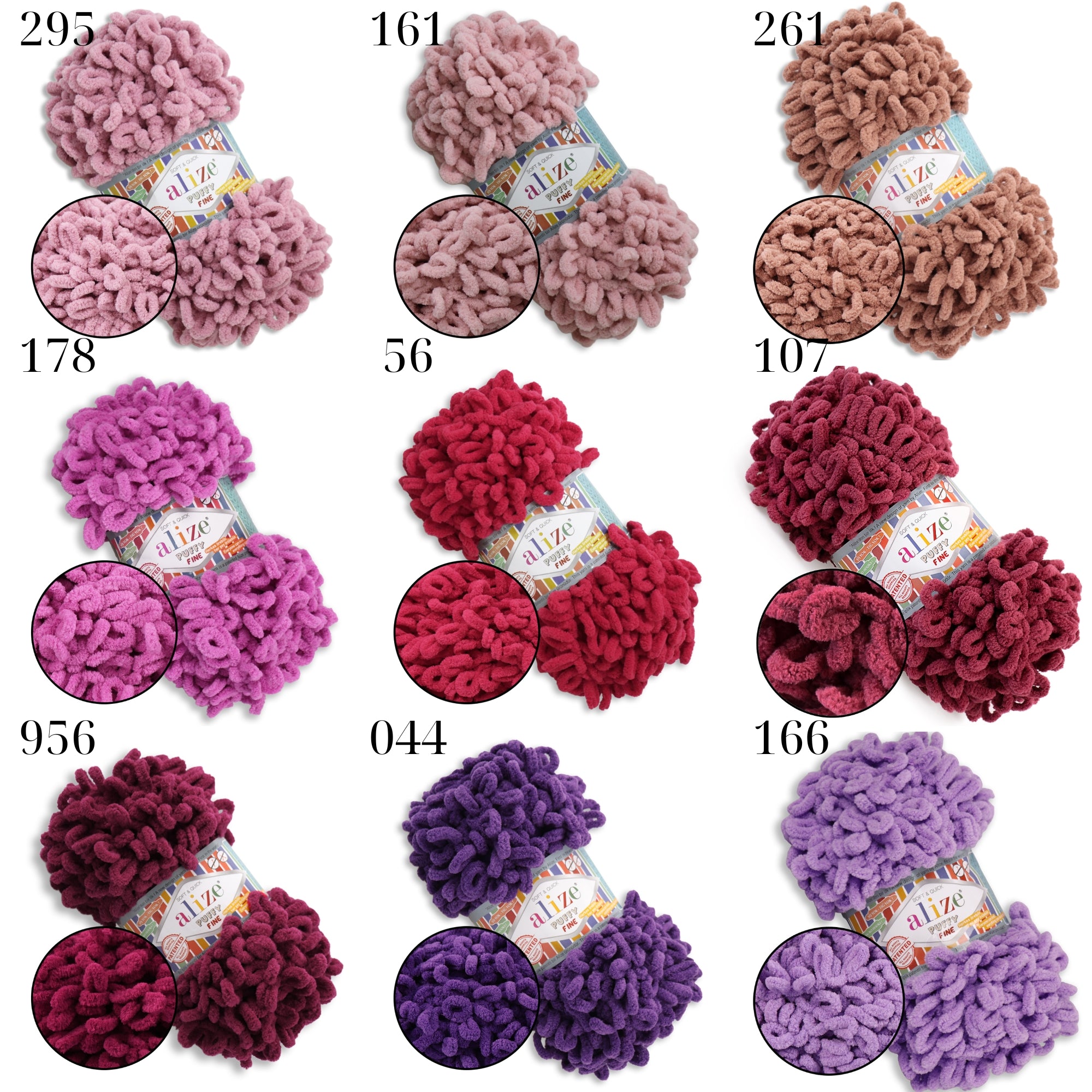 Alize Puffy Fine, 42 Colors, 3.5 oz / 15.3 yds