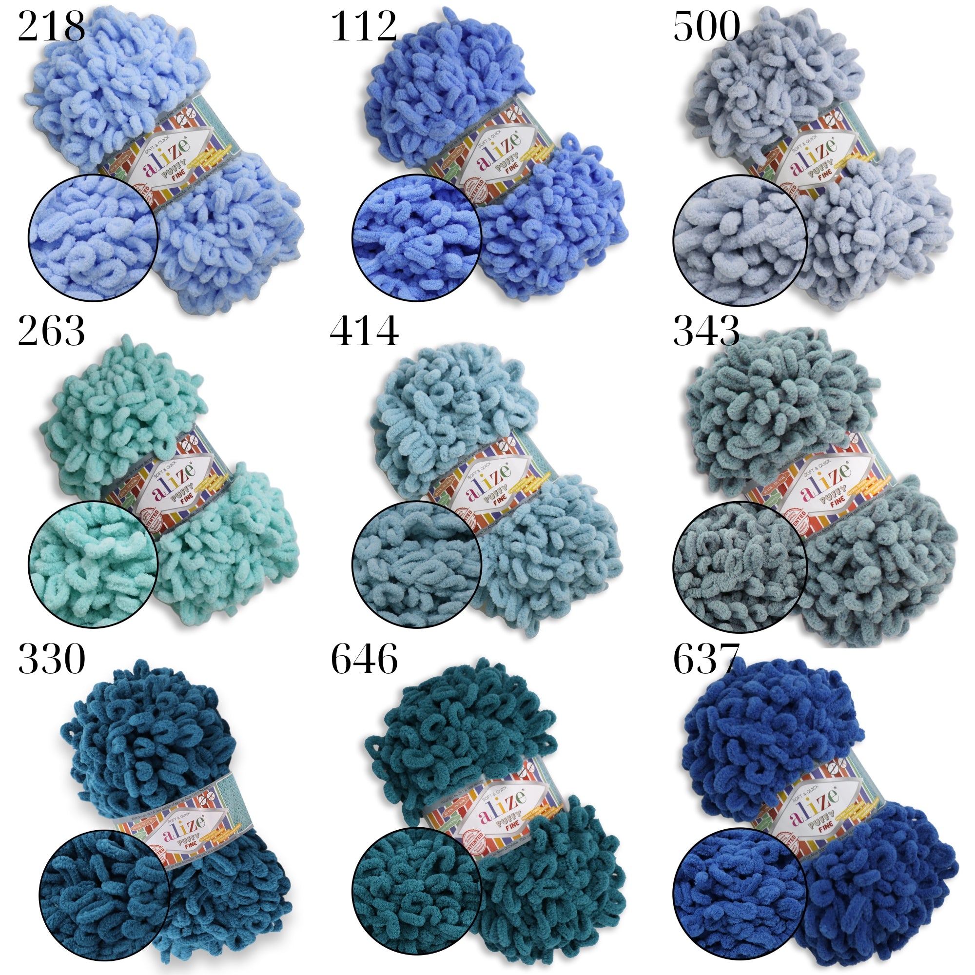 Alize Puffy Fine, 42 Colors, 3.5 oz / 15.3 yds