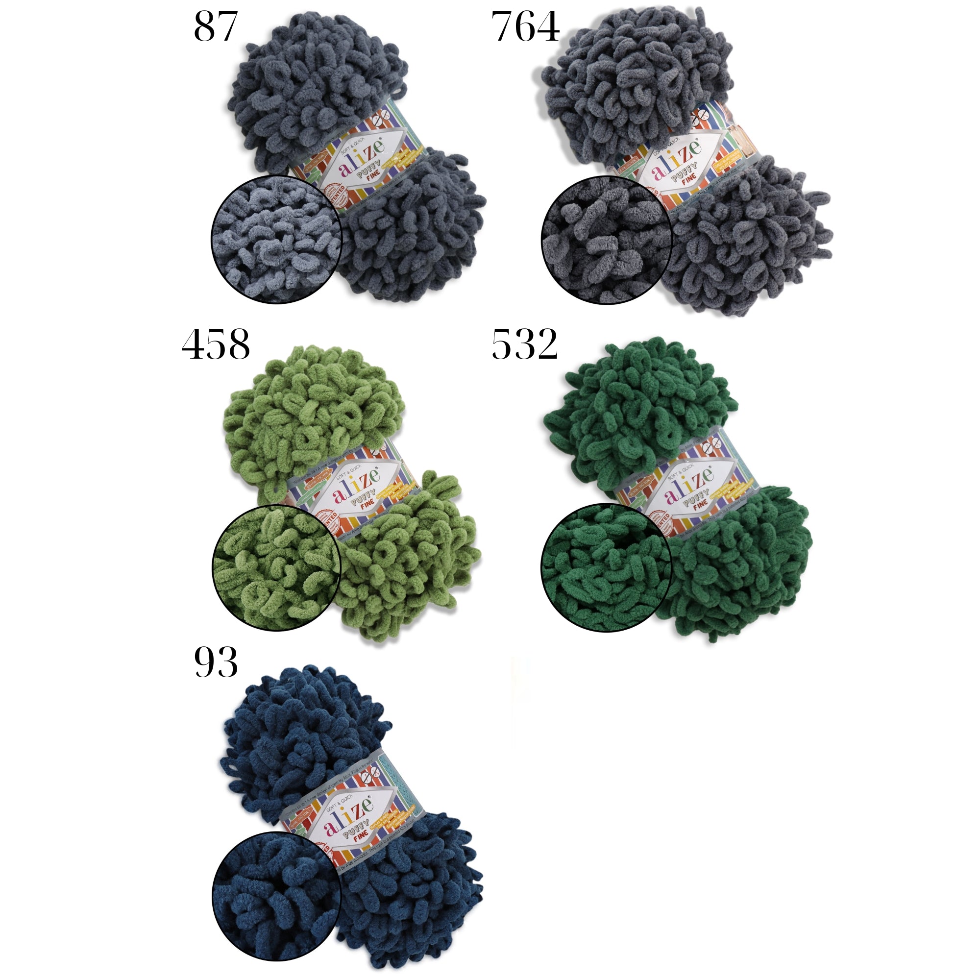 Alize Puffy Fine, 42 Colors, 3.5 oz / 15.3 yds