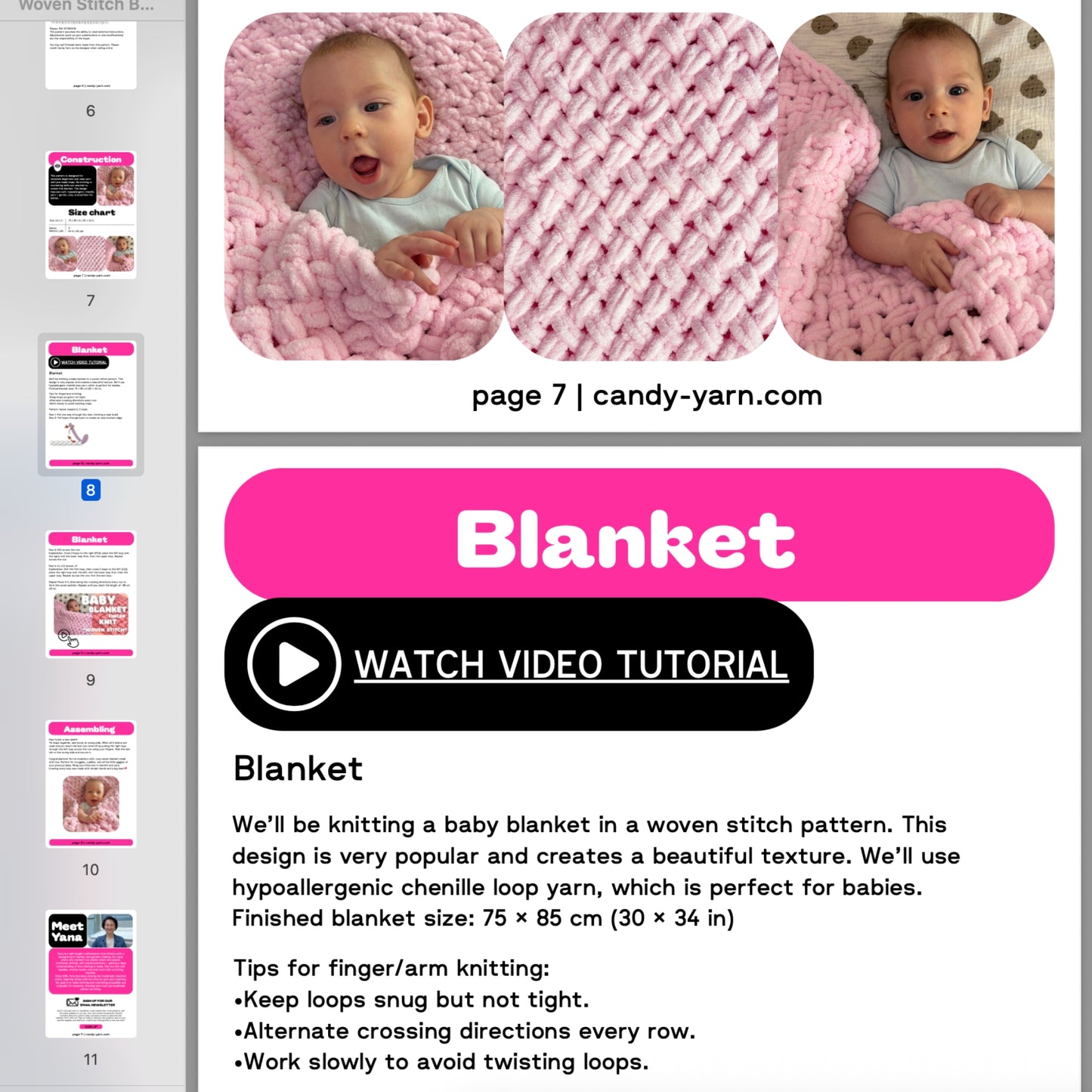COZY BABY BLANKET Finger Knitting Pattern (skill level Beginner)