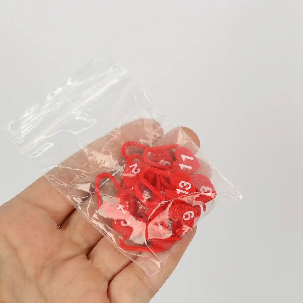 Set of Numbered Locking Stitch Markers, “Powder Heart” – 15 pcs