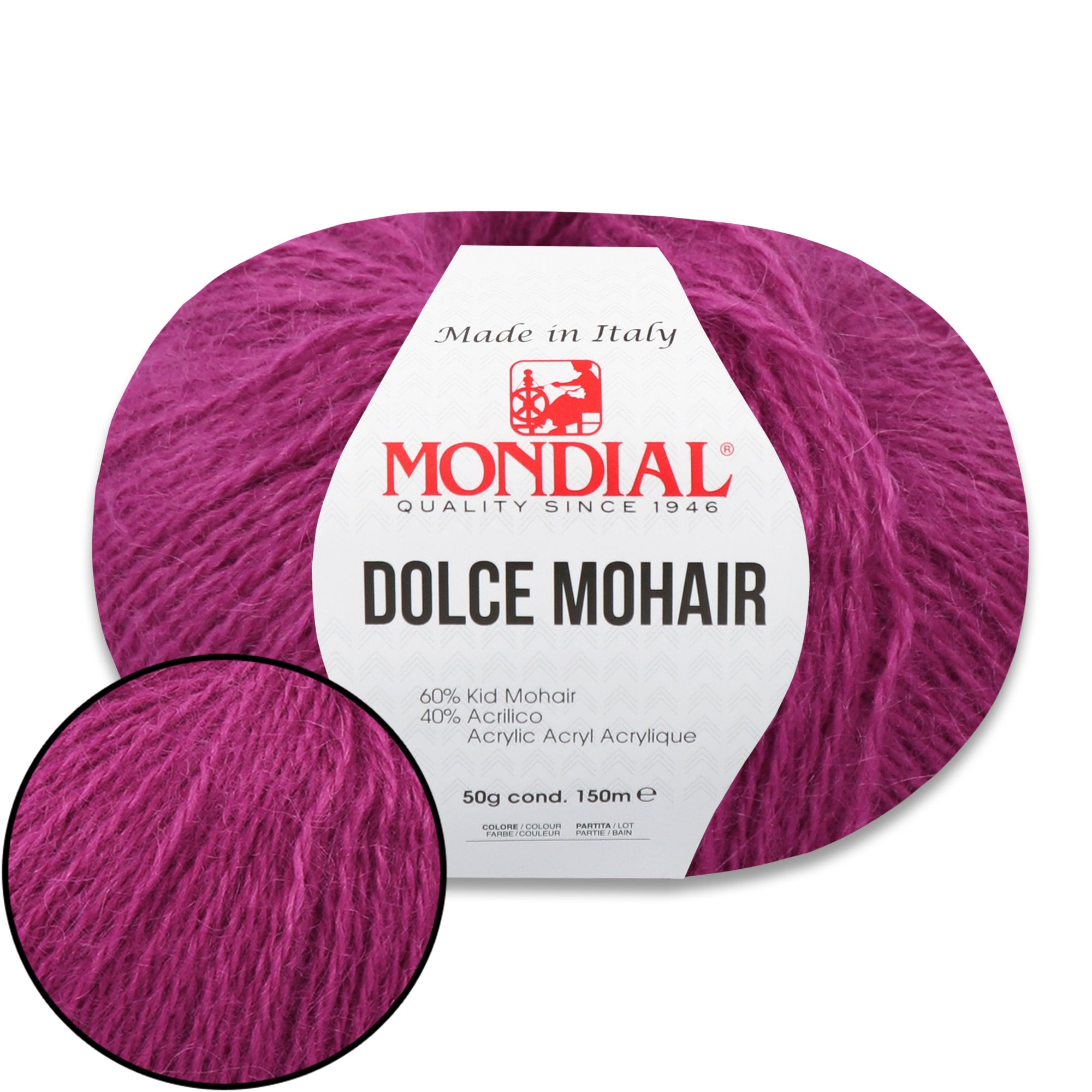 Mondial Dolce Mohair, 27 colors, 1.76 oz / 164 yds