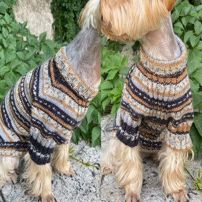 Knitting Dog sweater pattern, US standard terms, Skill level beginner