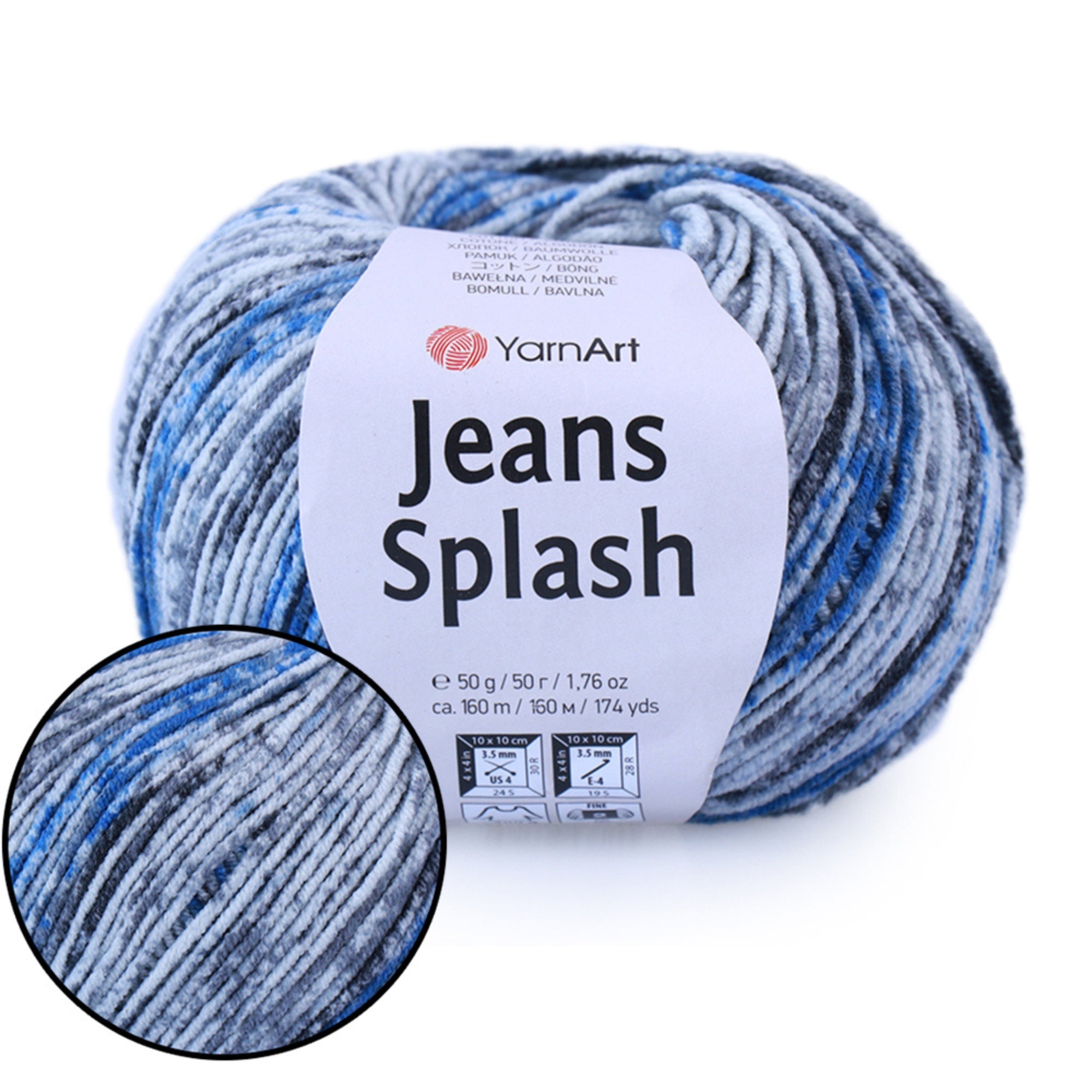 YarnArt Jeans Splash, 8 colors, 1.76 oz / 174 yds
